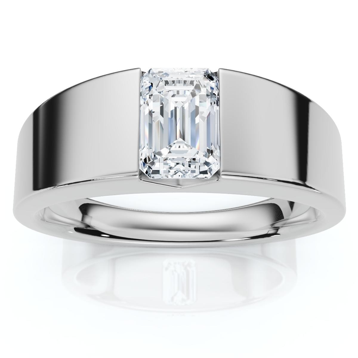 Bliss Diamond Mens 1Ct Emerald Cut Diamond Wedding Anniversary Ring Gold Or Platinum