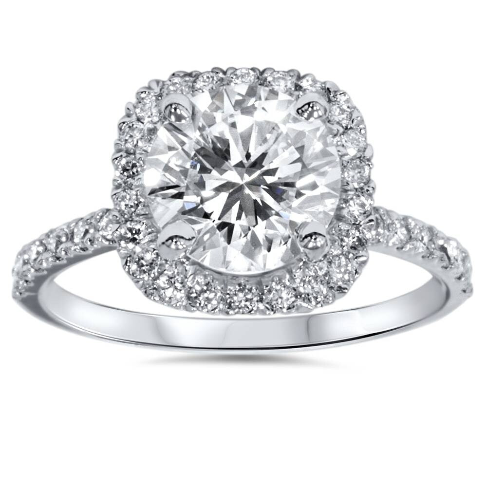 Bliss Platinum 1 Ct Tdw Diamond Cushion Halo Engagement Ring Clarity Enhanced G H Si2 I1