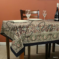 Block Print Kalamkari Paisley Floral Tablecloth Rectangle Blue Green Red Beige 70 X 104 Inches