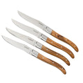 Bloomhouse 4 Piece German Stainless Steel Steak Knife Set Premium Olive Wood Handle Steak Knives Full Tang Blades Natural