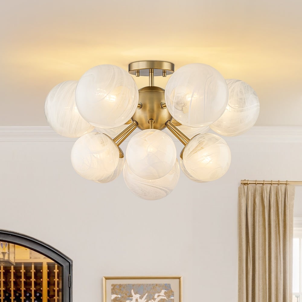 Blossom Round Opal Misty Glass Bubble Sunburst Semi Flush Mount