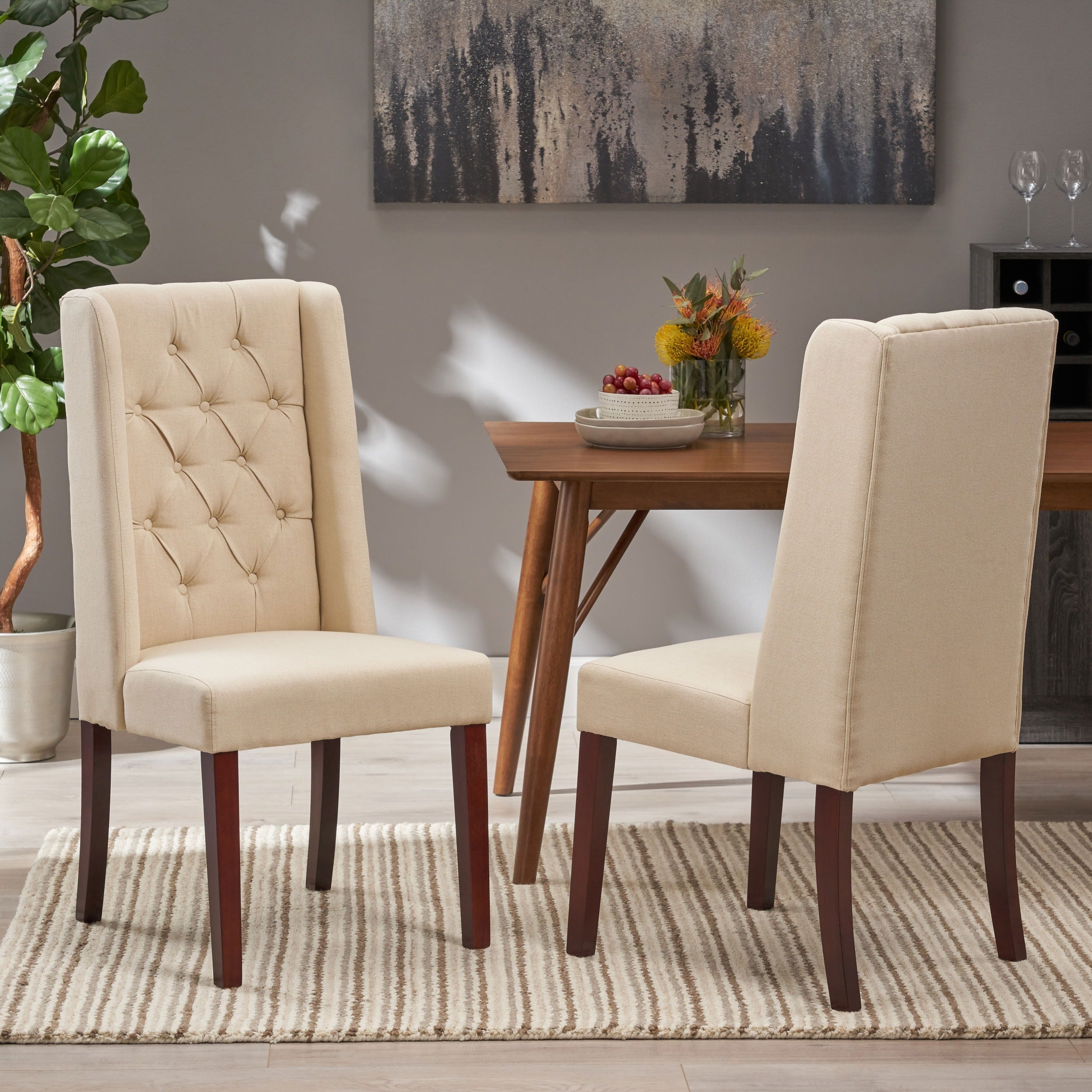 Christopher Knight Home Blount Beige Fabric Upholstered Dining Chair Set Of 2