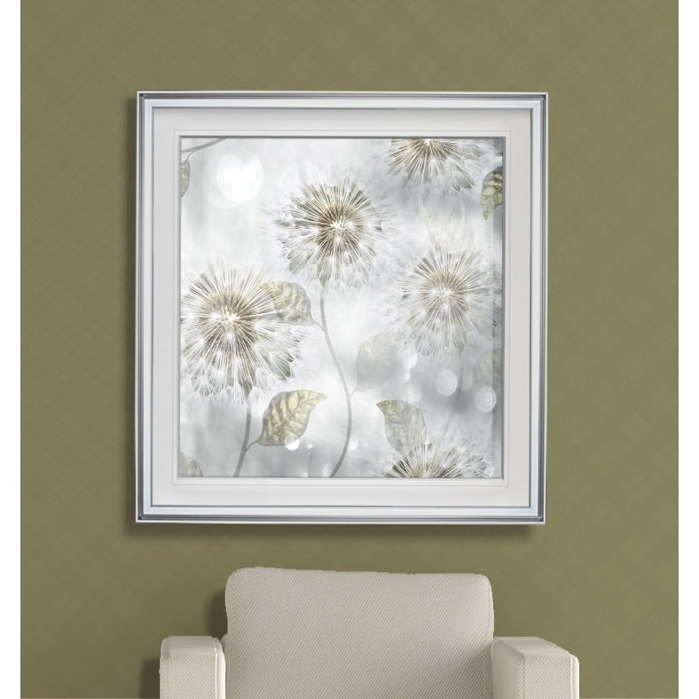 Blowing Wishes I Custom Framed Print Blue White Grey Yellow Green Silver Gold
