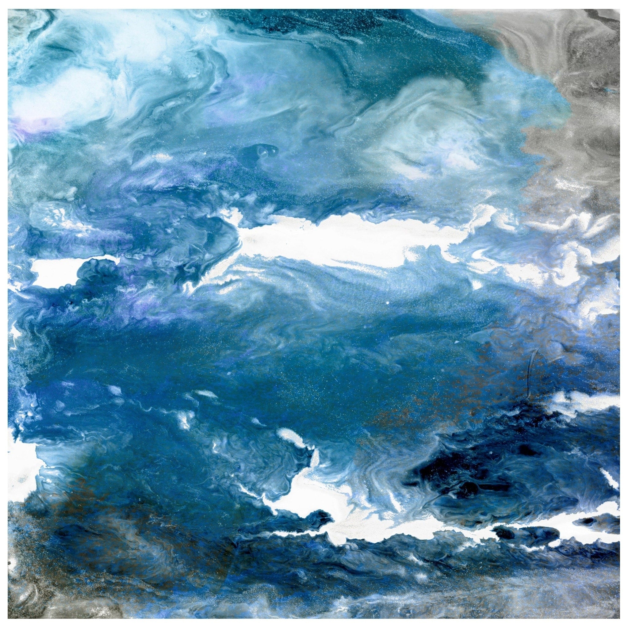 Blue Abstract Frameless Free Floating Tempered Art Glass Wall Art 38 X 38