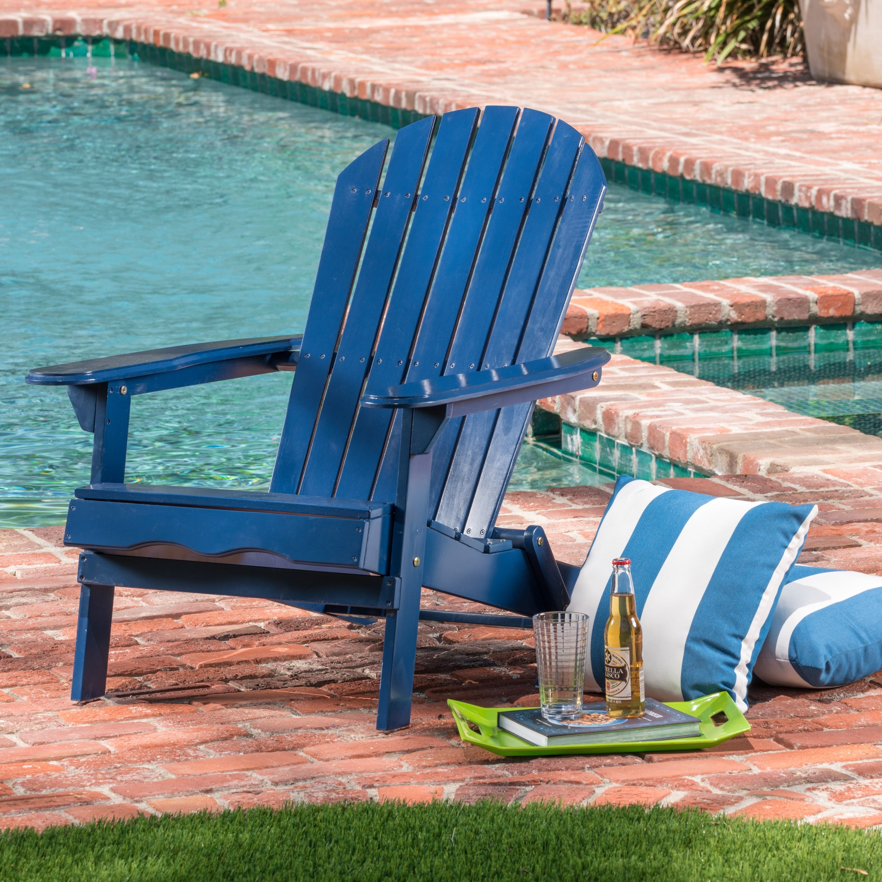 Blue Adirondack Chair Folding Patio Seating With Slatted Backrest Leisure Chair Reading Chair Leisure Chair