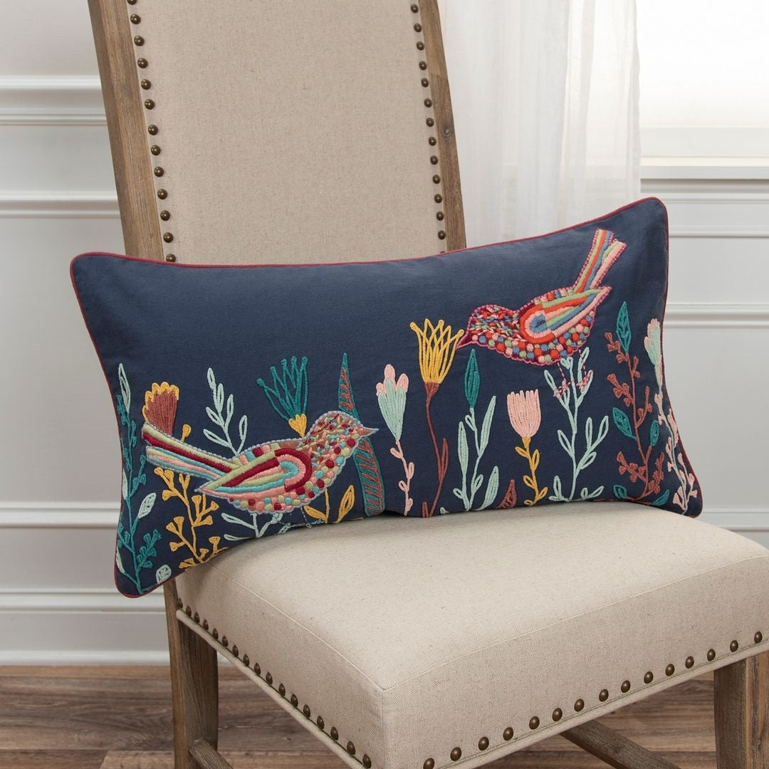 Rizzy Home Blue Yellow Pink Birds 14 X26 Filled Pillow