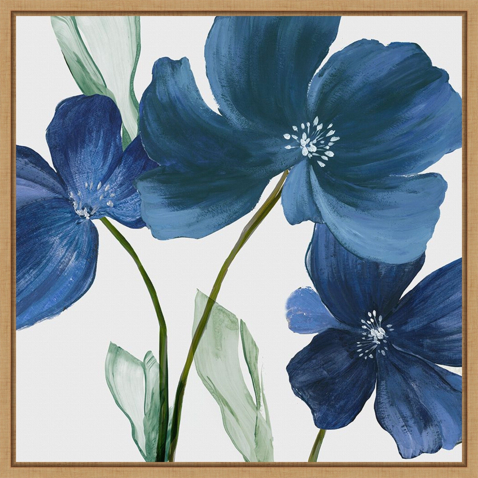 Blue Blossoms On White Canvas By Pi Studio Framed Canvas Wall Art Print