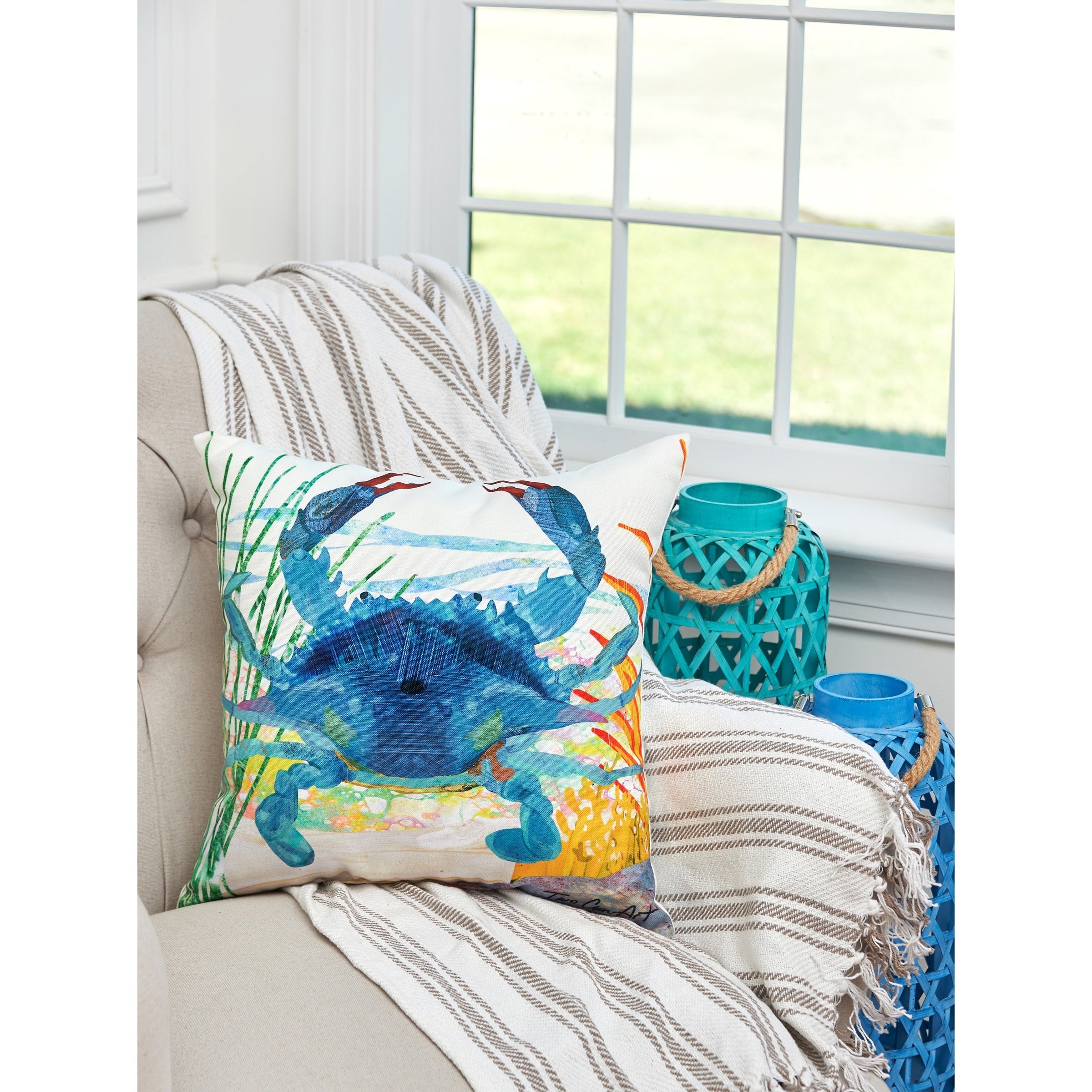 Blue Crab Indoor Outdoor 18 Inch Throw Pillow