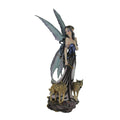 Blue Fairy In Long Dress Walking With Twin Wolves Statue 10.5 X 5.5 X 3.25 Inches
