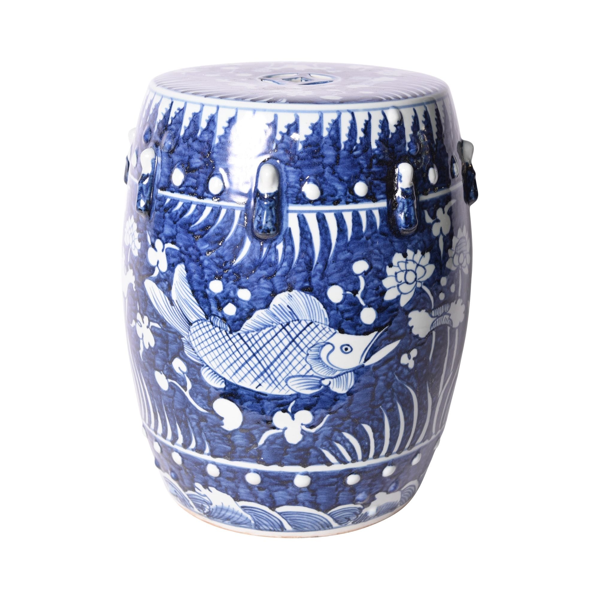 Blue Fish Lotus Garden Stool 13X13X17