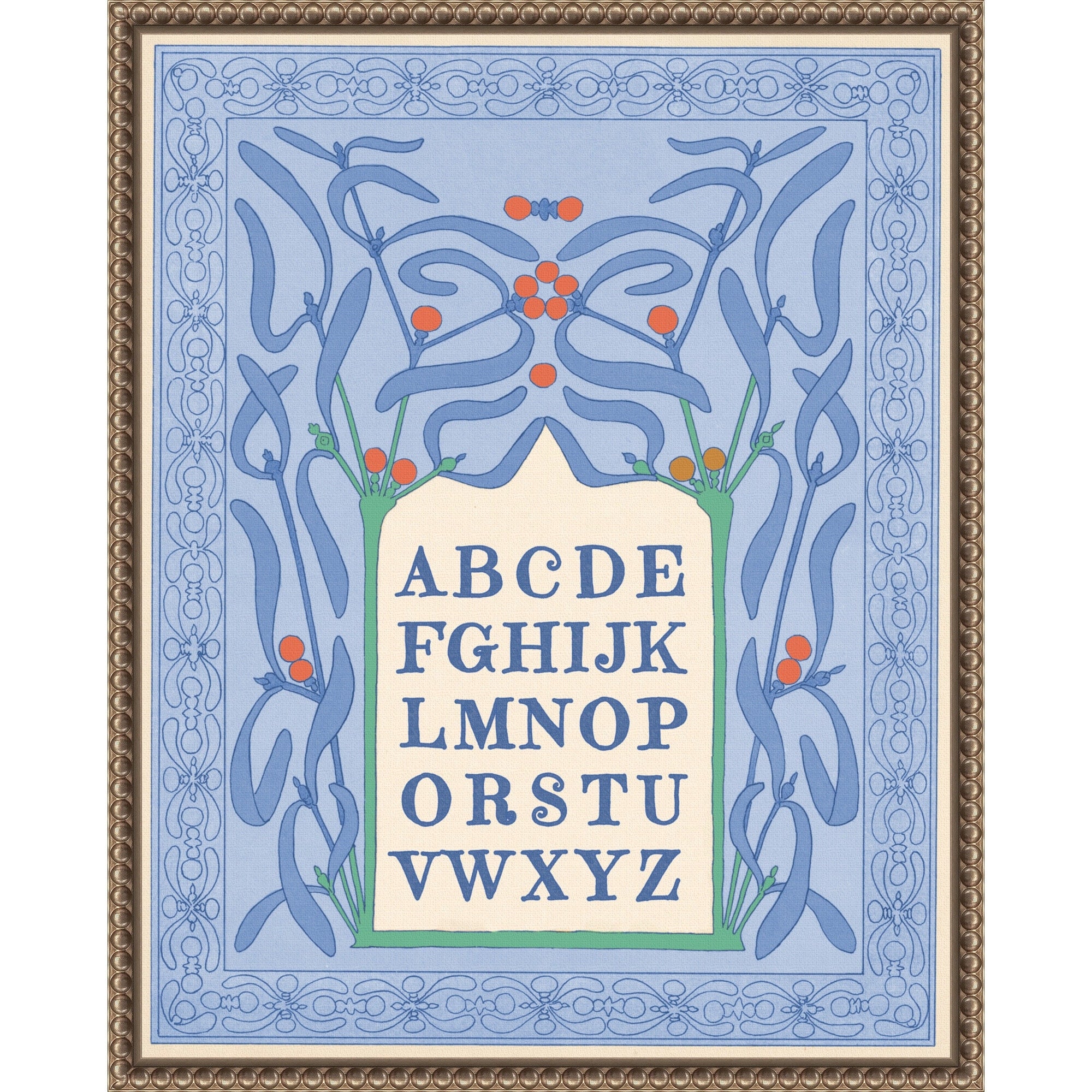 Blue Floral Alphabet By Wild Violets Framed Canvas Wall Art
