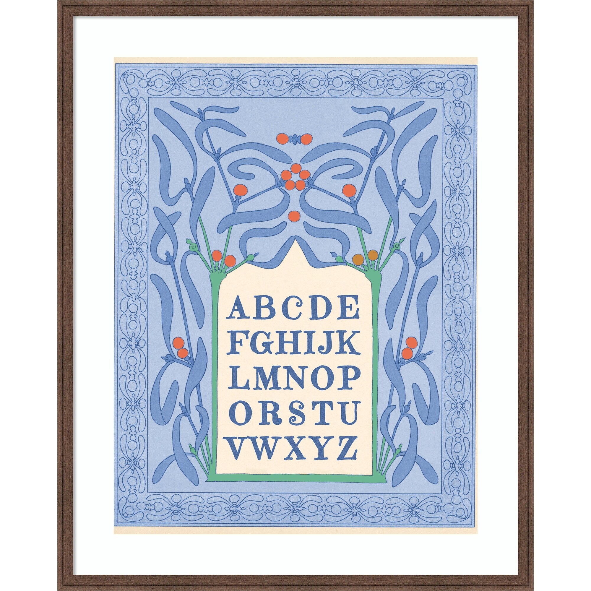 Blue Floral Alphabet By Wild Violets Wood Framed Wall Art Print