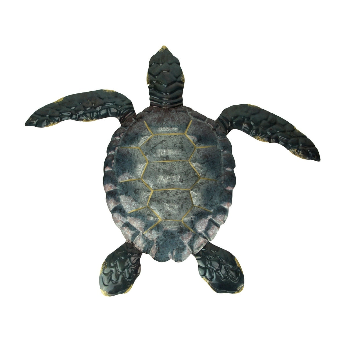 Blue Galvanized Metal Art Sea Turtle Wall Sculpture 19 Inch 16.5 X 19.25 X 0.25 Inches