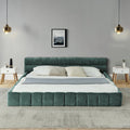 Blue Green Upholstered Platform Bed Frame With Headboard