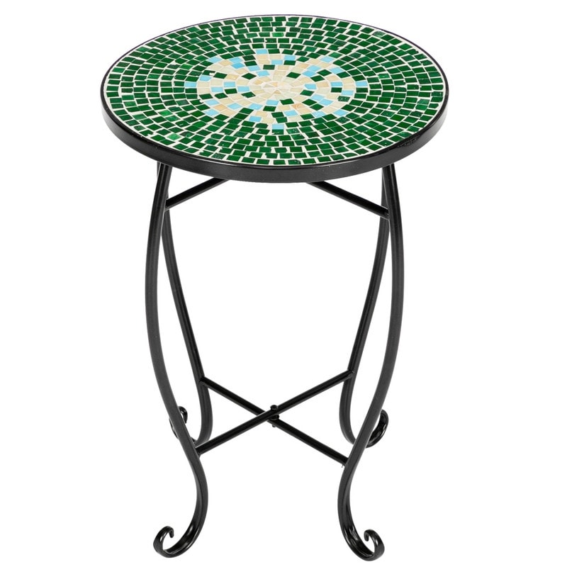 Blue Hawaiian Inlaid Color Glass Round Terrace Bistro Table Coffee Table