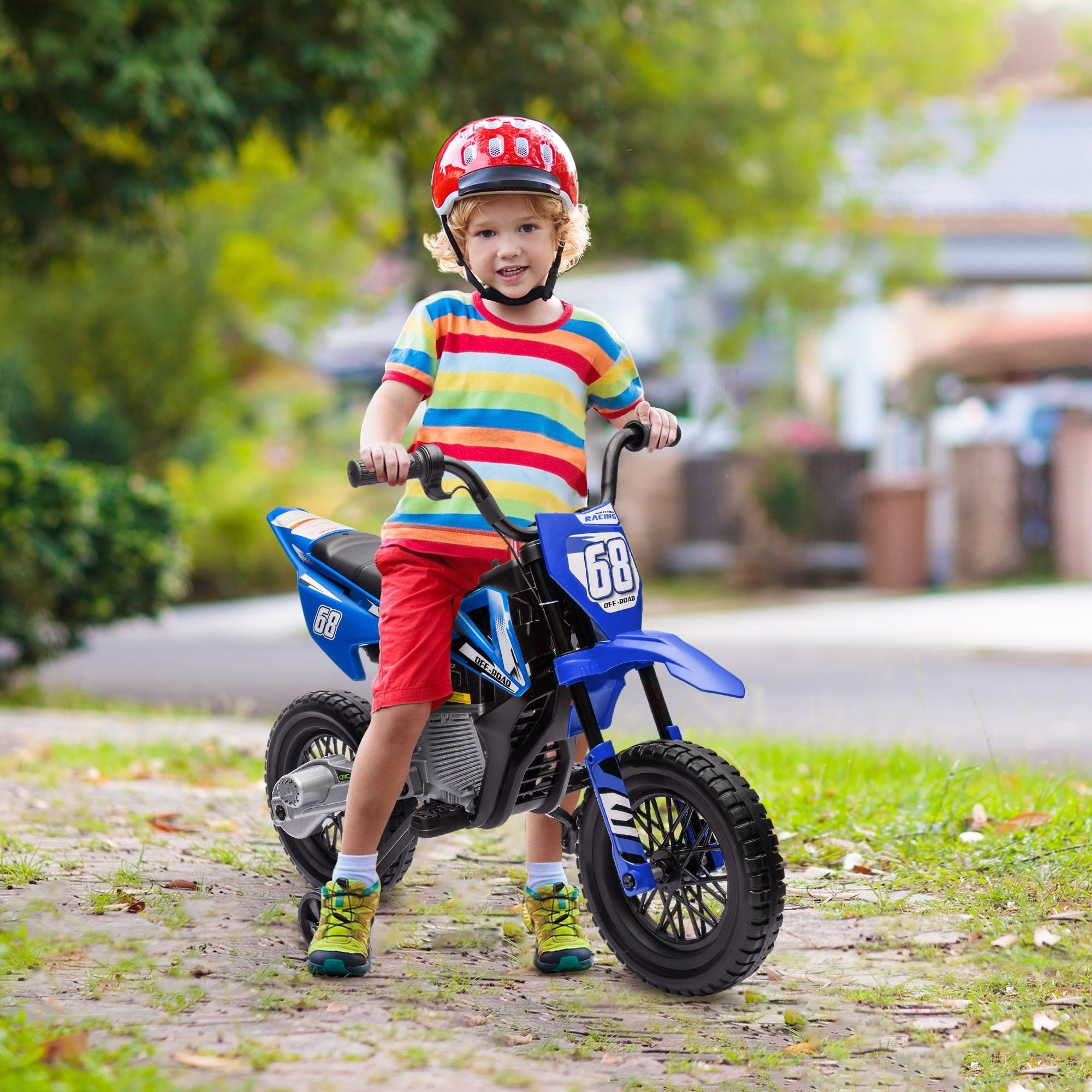 Blue Kids Dirt Bike 12V Electric Motorcycle With Training Wheels Toddler Ride On Motorcycle With Music