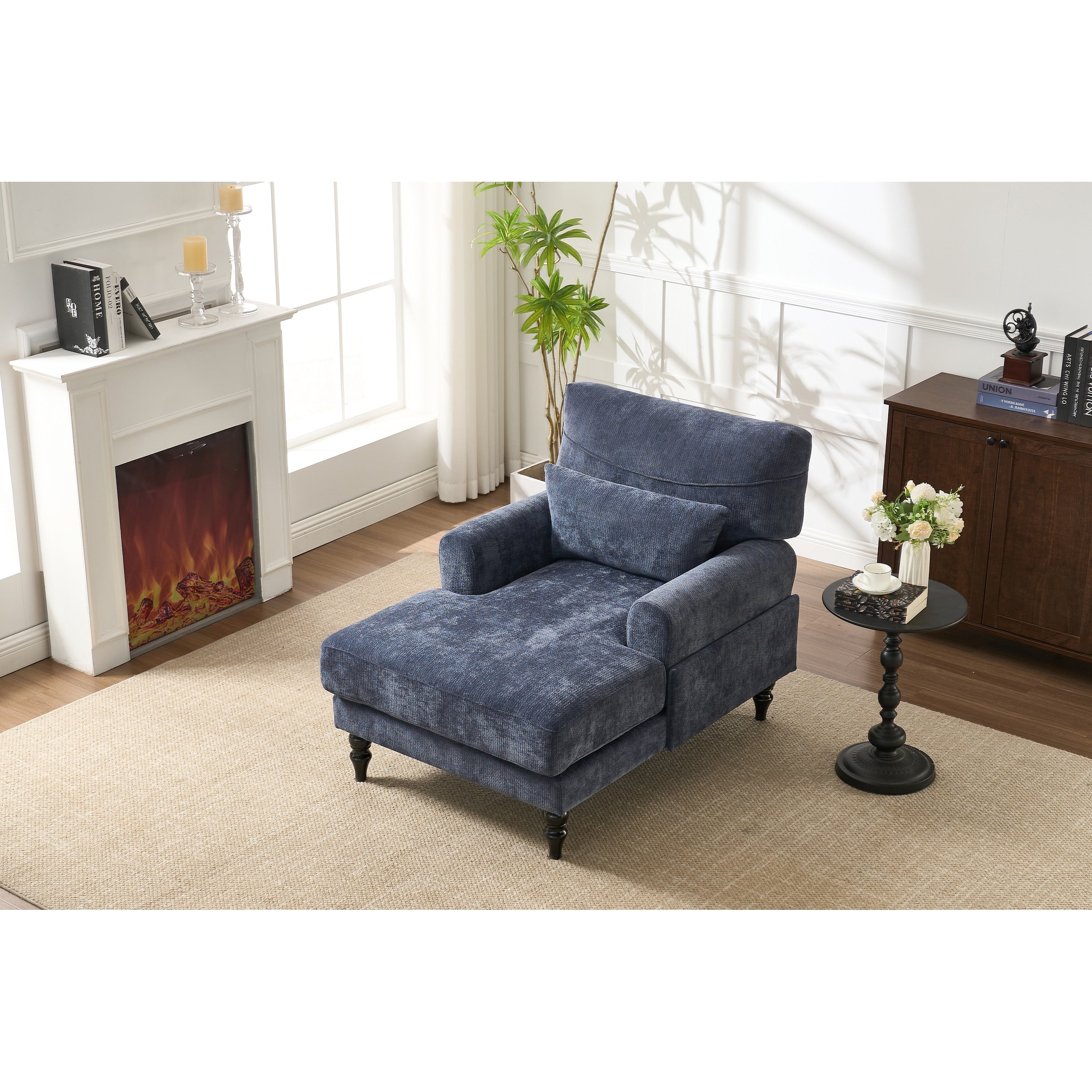 Blue Modern Chaise Lounge Upholstered Indoor Leisure Sofa Recliner Office Chair Sleeper For Living Room