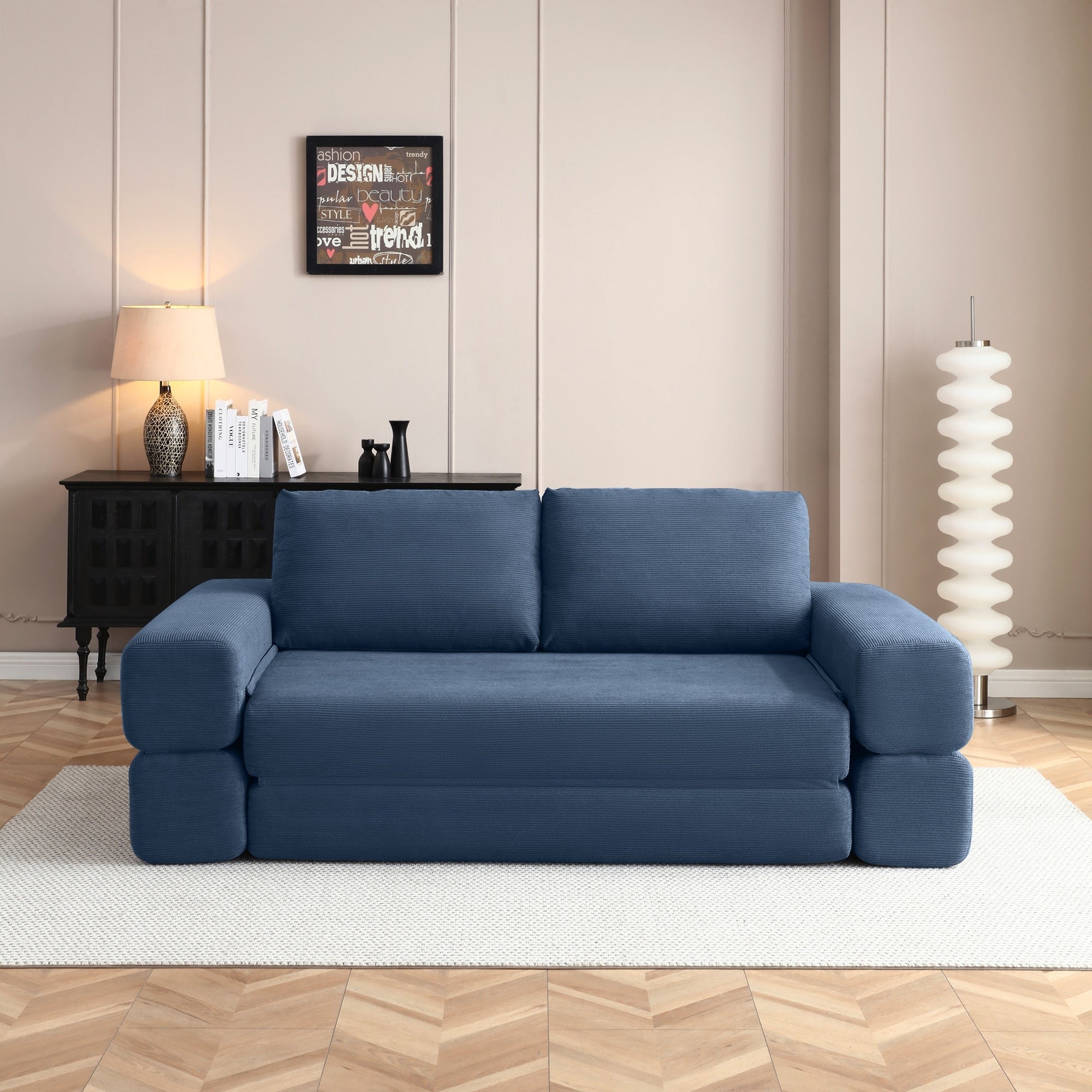 Blue Multi Functional Folding Sofa Bed Convertible Floor Sofa Couch Lounge Sofa Sleeper Sofa Couch With Pillows