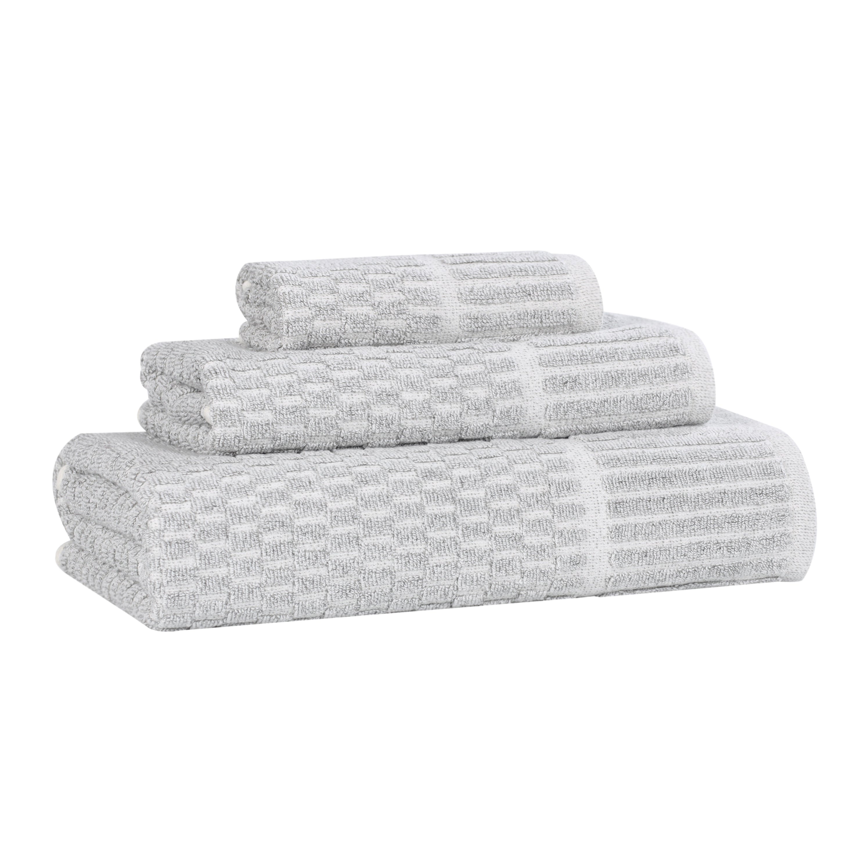 Blue Nile Mills Cotton Blend Medium Weight Checkered Border 3 Piece Towel Set