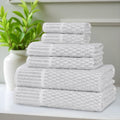 Blue Nile Mills Cotton Blend Medium Weight Checkered Border 6 Piece Towel Set