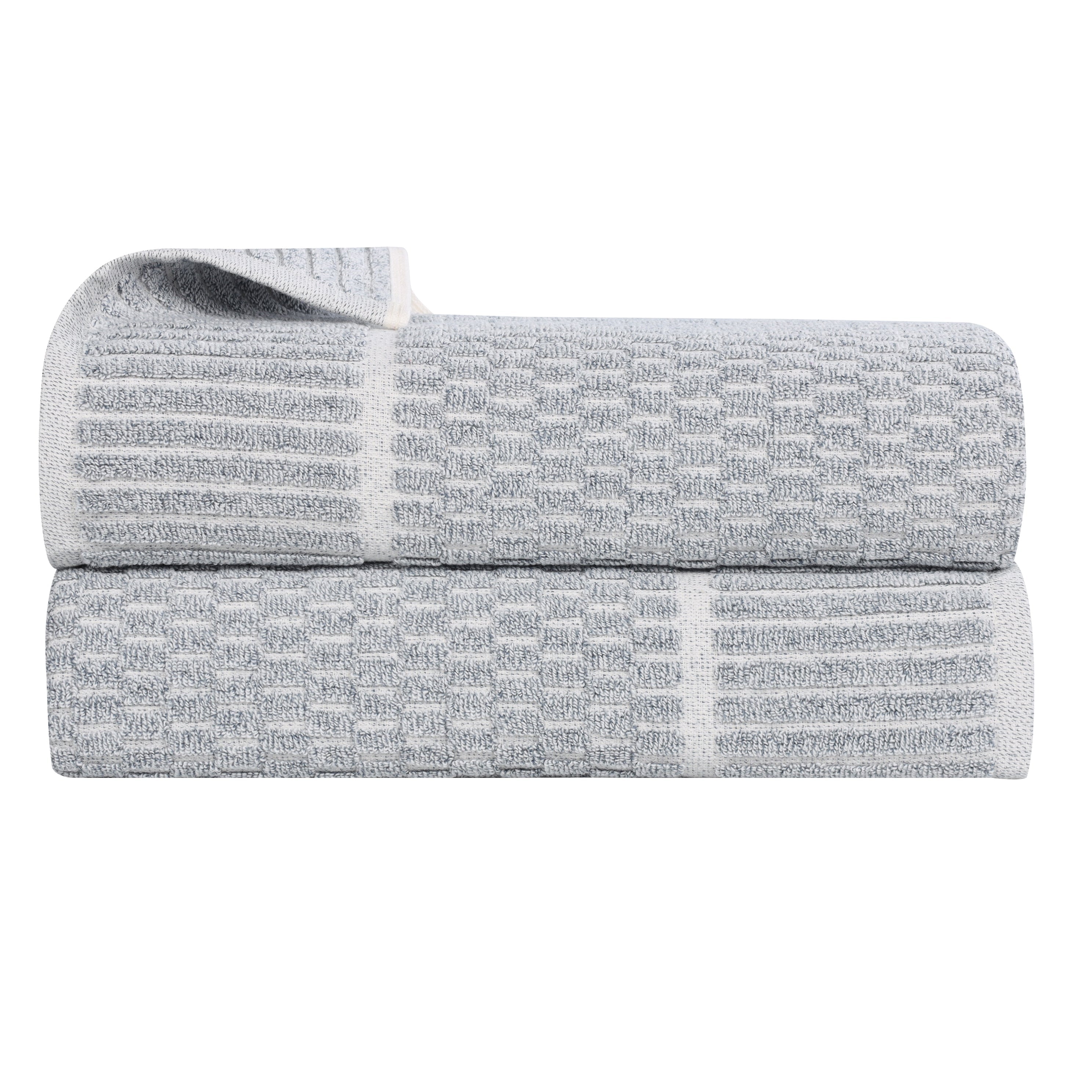 Blue Nile Mills Cotton Blend Medium Weight Checkered Border Bath Sheets Set Of 2