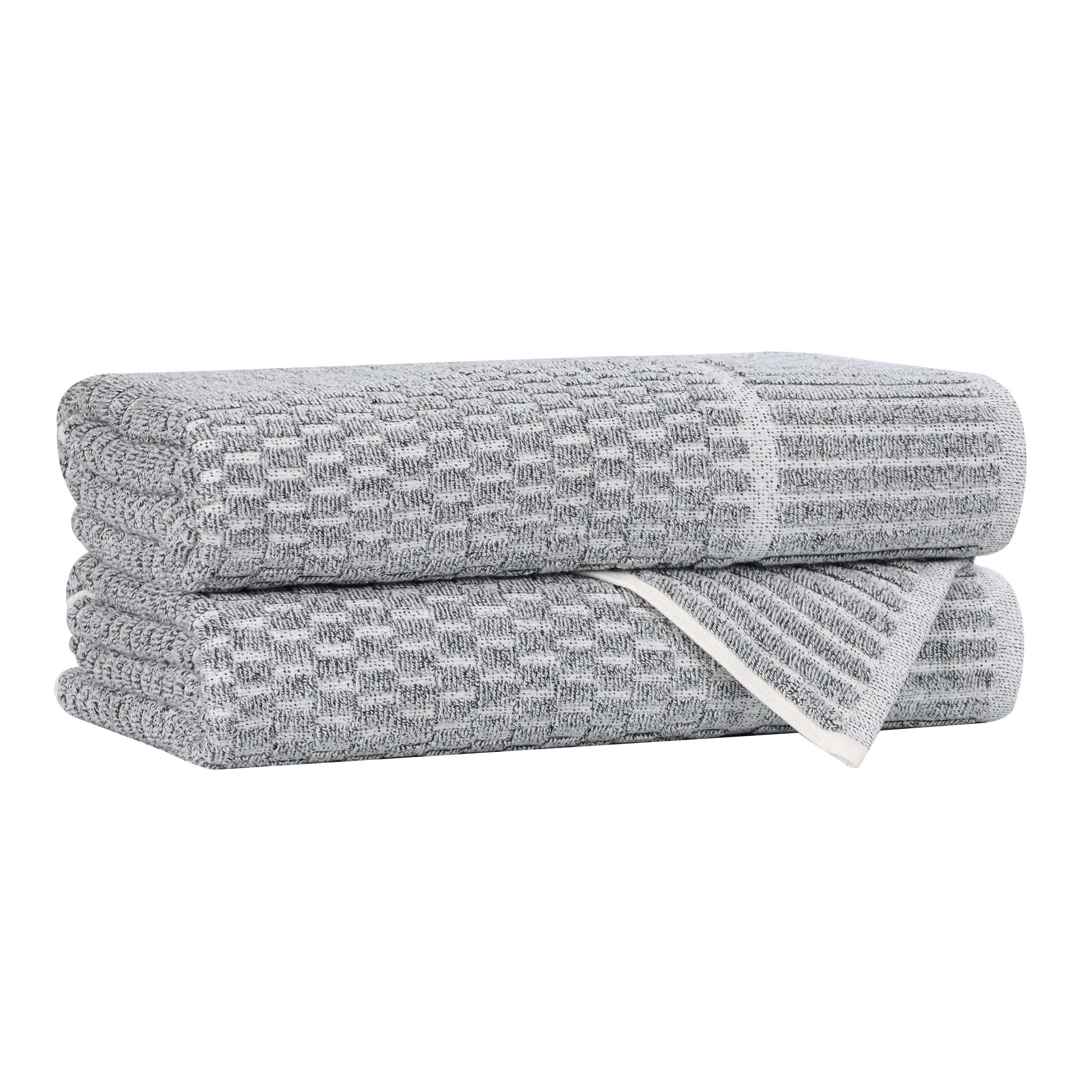 Blue Nile Mills Cotton Blend Medium Weight Checkered Border Bath Towels Set Of 2