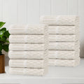 Blue Nile Mills Cotton Blend Medium Weight Checkered Border Face Towels Washcloths Set Of 12