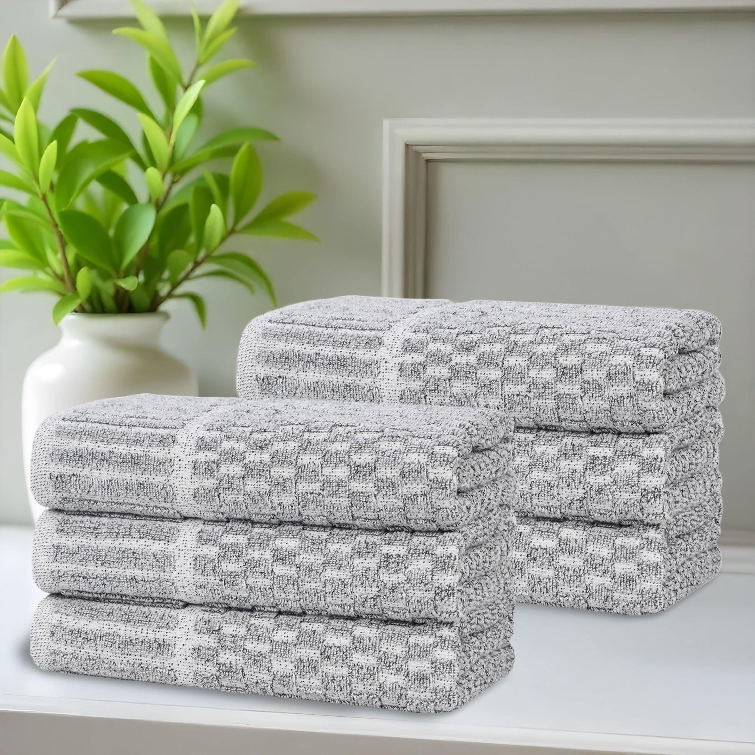 Blue Nile Mills Cotton Blend Medium Weight Checkered Border Hand Towels Set Of 6