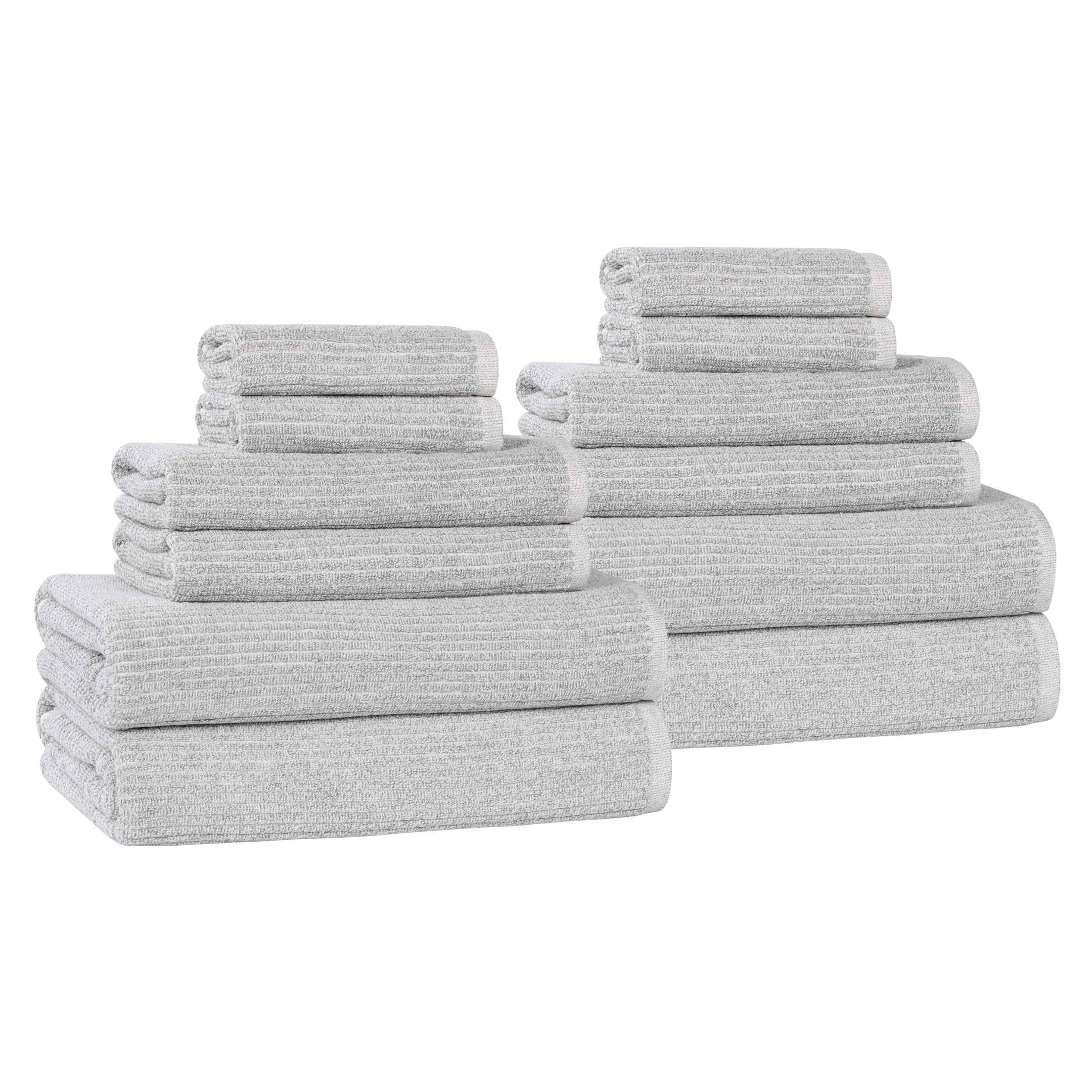Blue Nile Mills Cotton Blend Medium Weight Solid Ribbed Design 12 Piece Towel Set