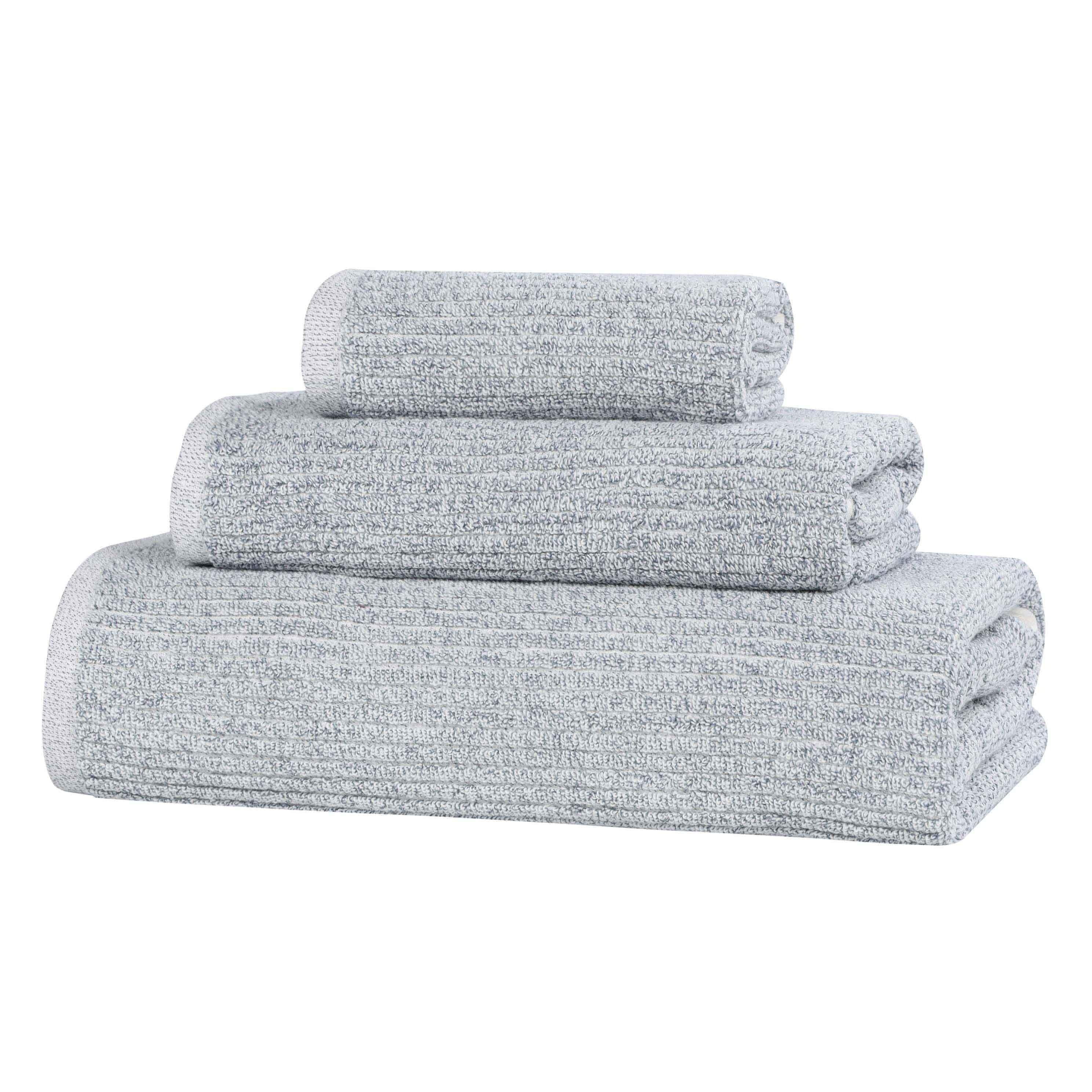 Blue Nile Mills Cotton Blend Medium Weight Solid Ribbed Design 3 Piece Towel Set