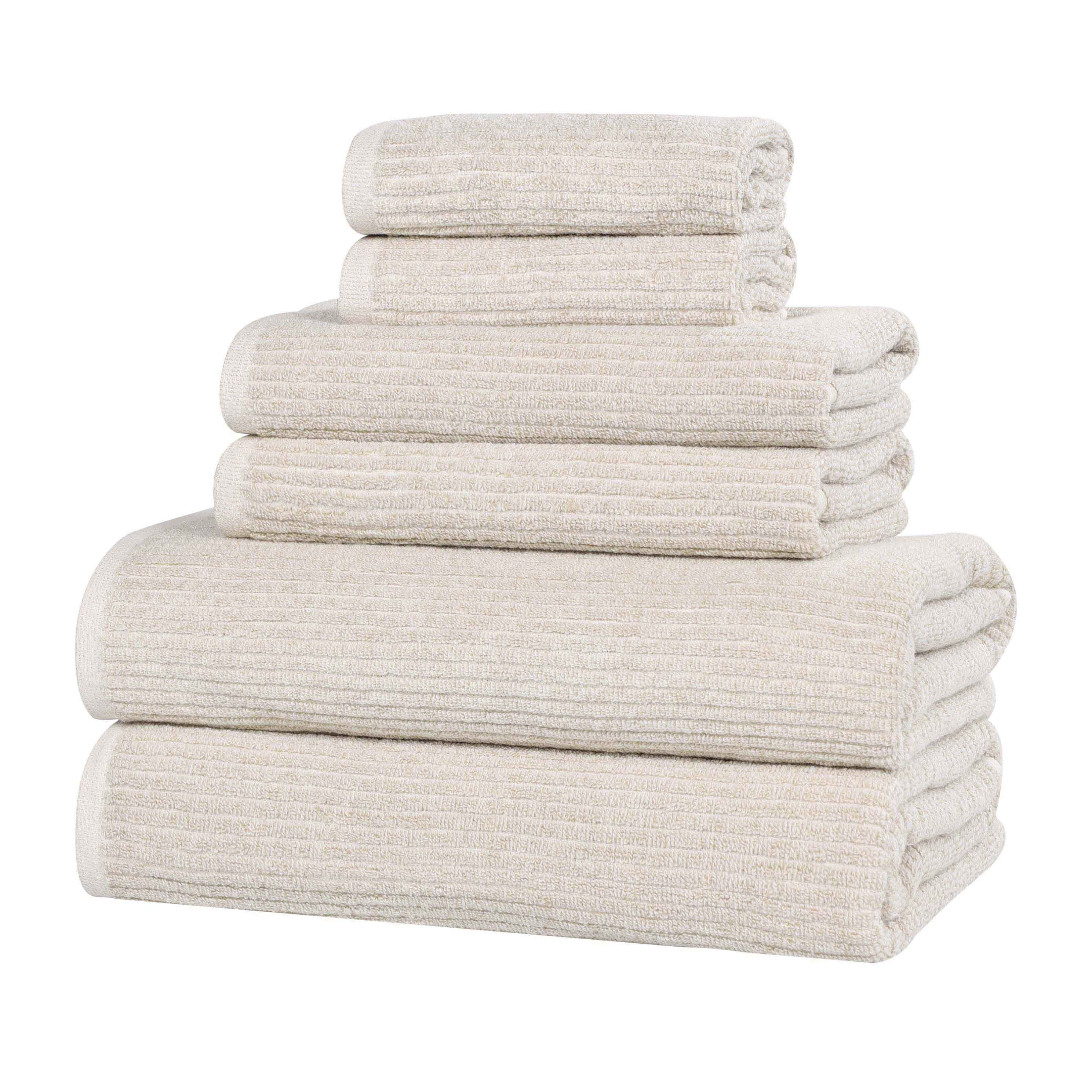 Blue Nile Mills Cotton Blend Medium Weight Solid Ribbed Design 6 Piece Towel Set