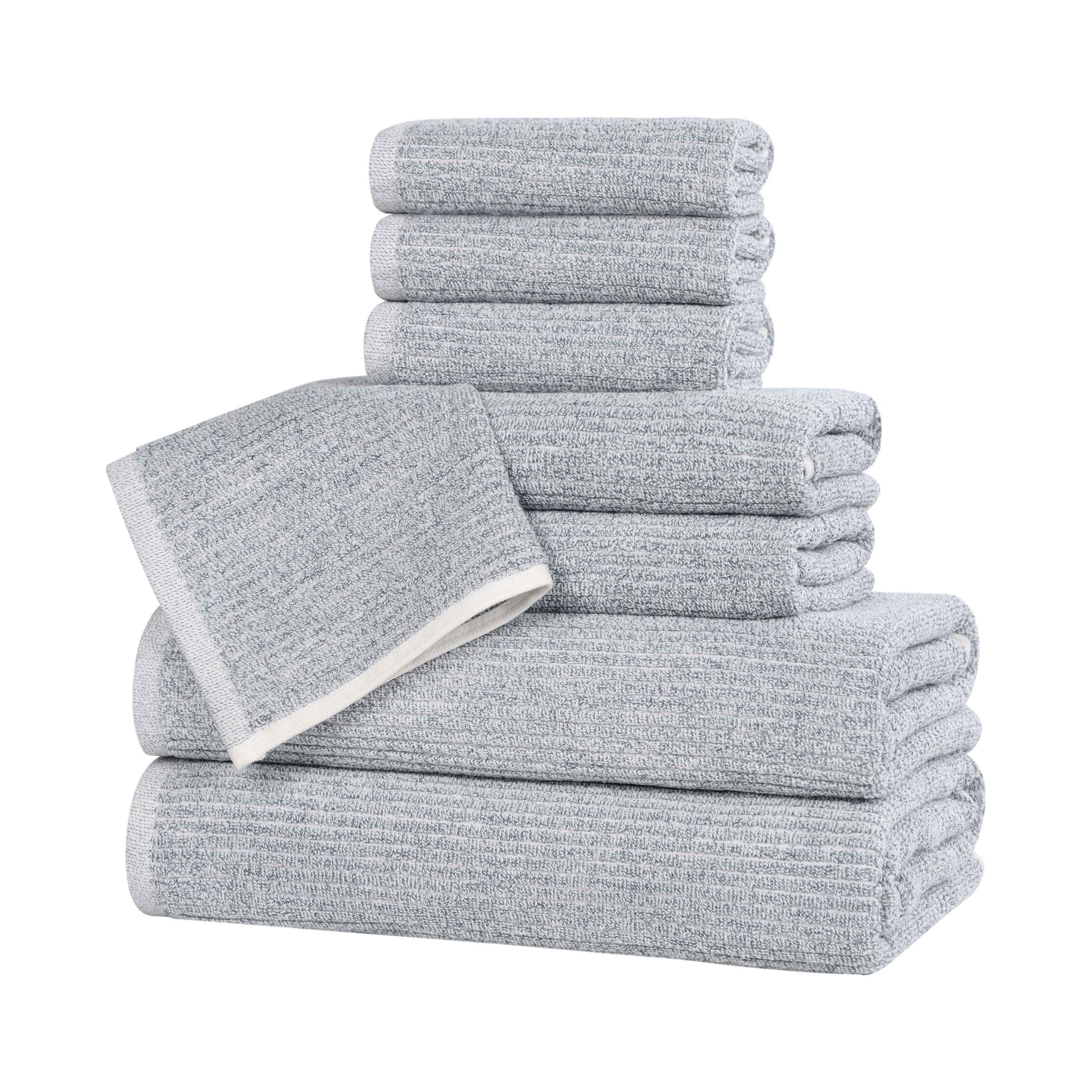 Blue Nile Mills Cotton Blend Medium Weight Solid Ribbed Design 8 Piece Towel Set