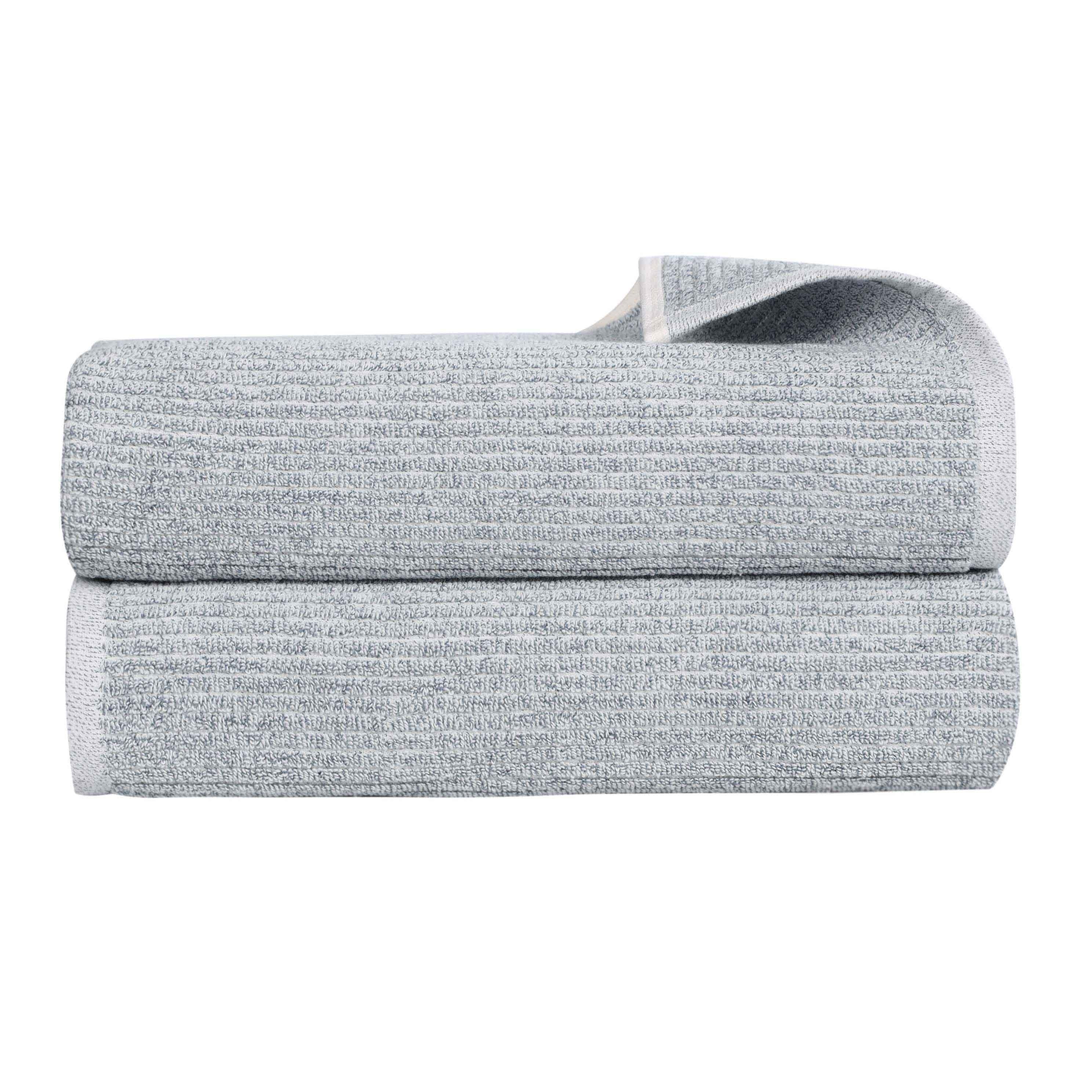 Blue Nile Mills Cotton Blend Medium Weight Solid Ribbed Design Bath Sheets Set Of 2