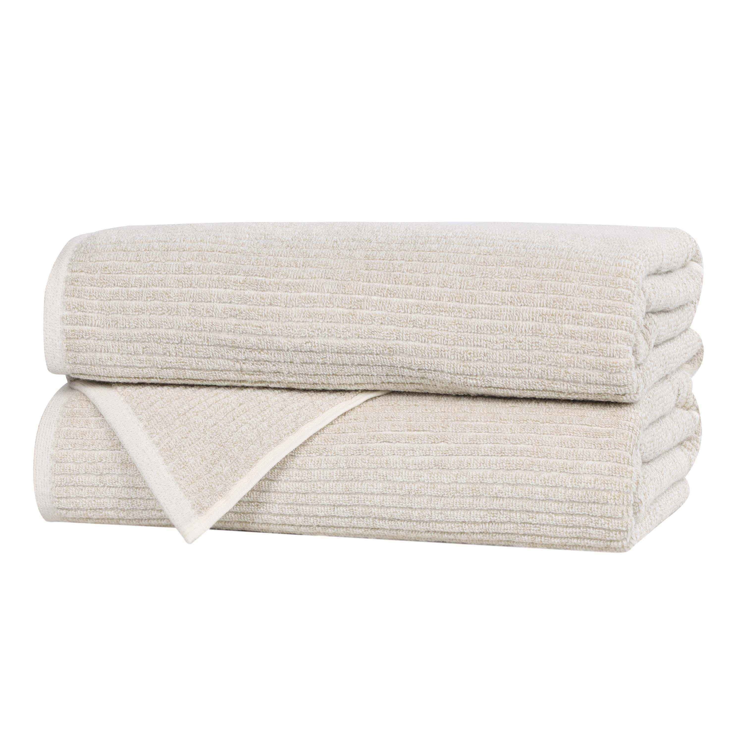 Blue Nile Mills Cotton Blend Medium Weight Solid Ribbed Design Bath Towels Set Of 2