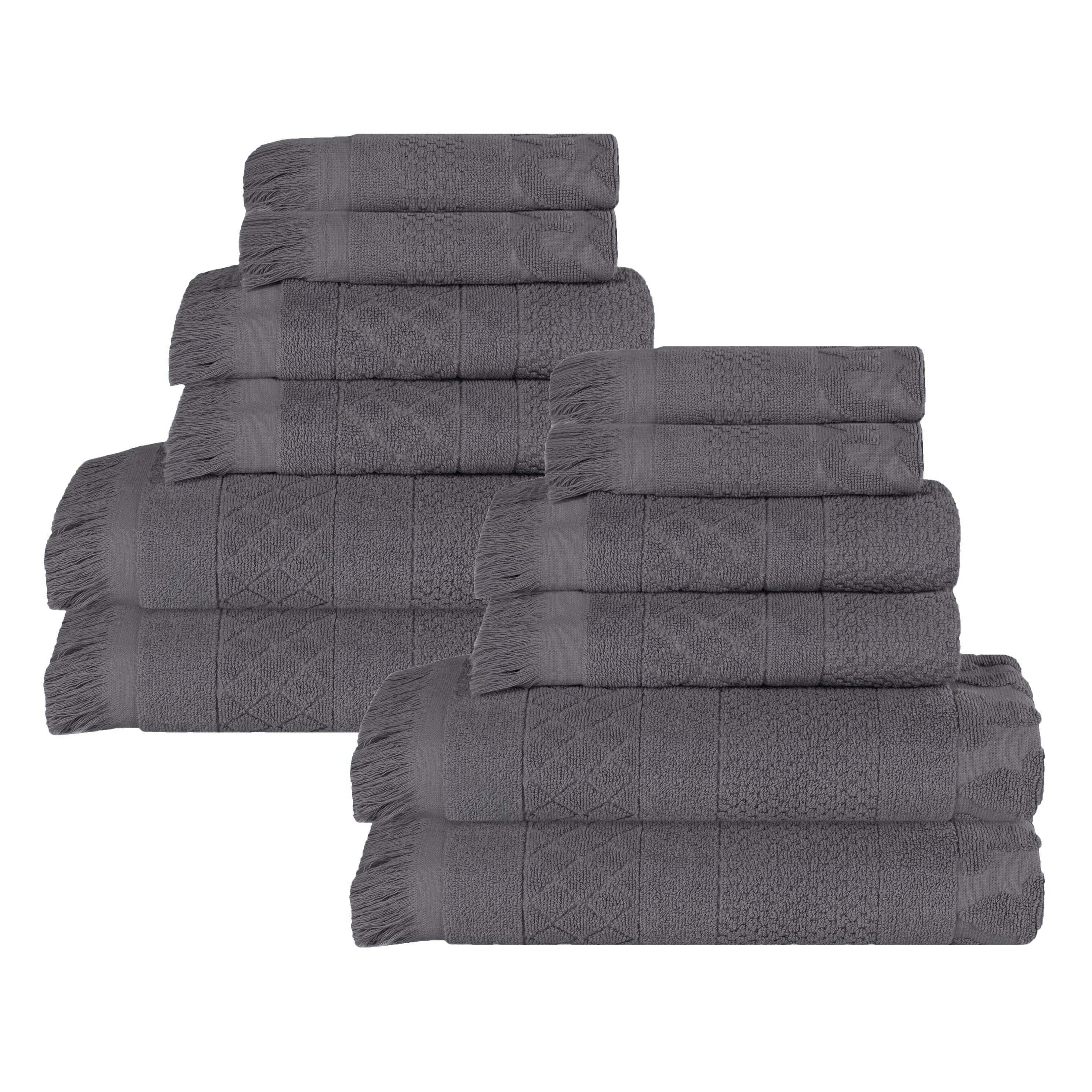 Blue Nile Mills Cotton Geometric Jacquard Plush Soft Absorbent 12 Piece Towel Set
