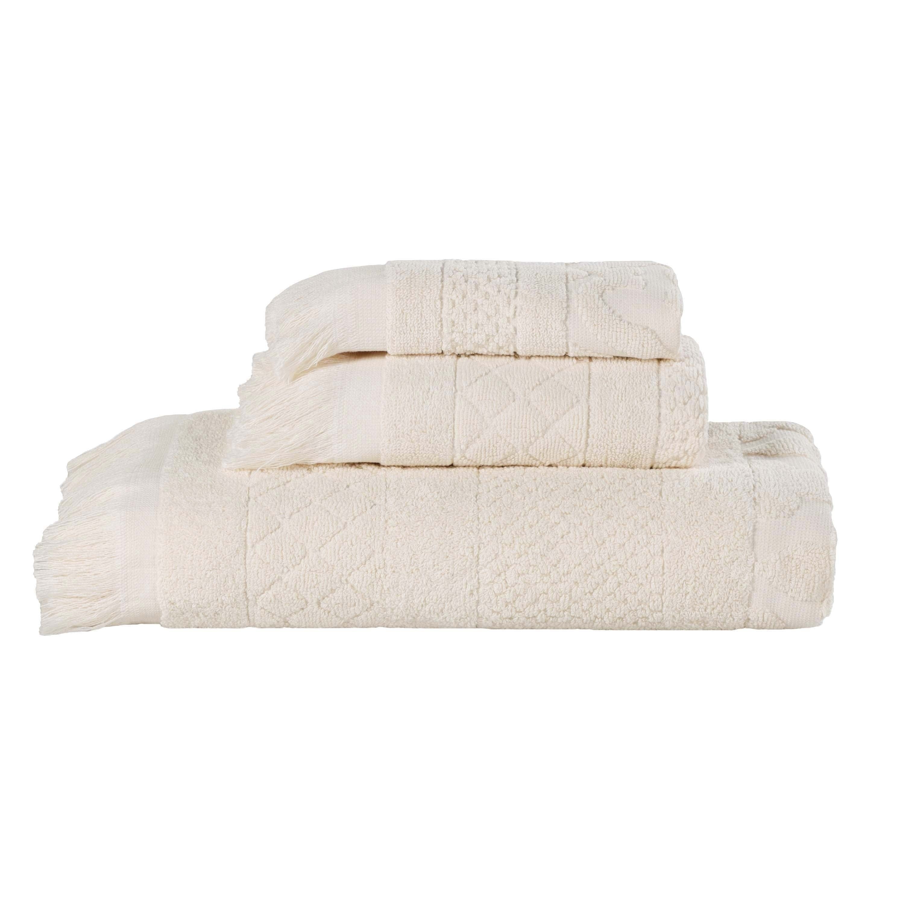 Blue Nile Mills Cotton Geometric Jacquard Plush Soft Absorbent 3 Piece Towel Set