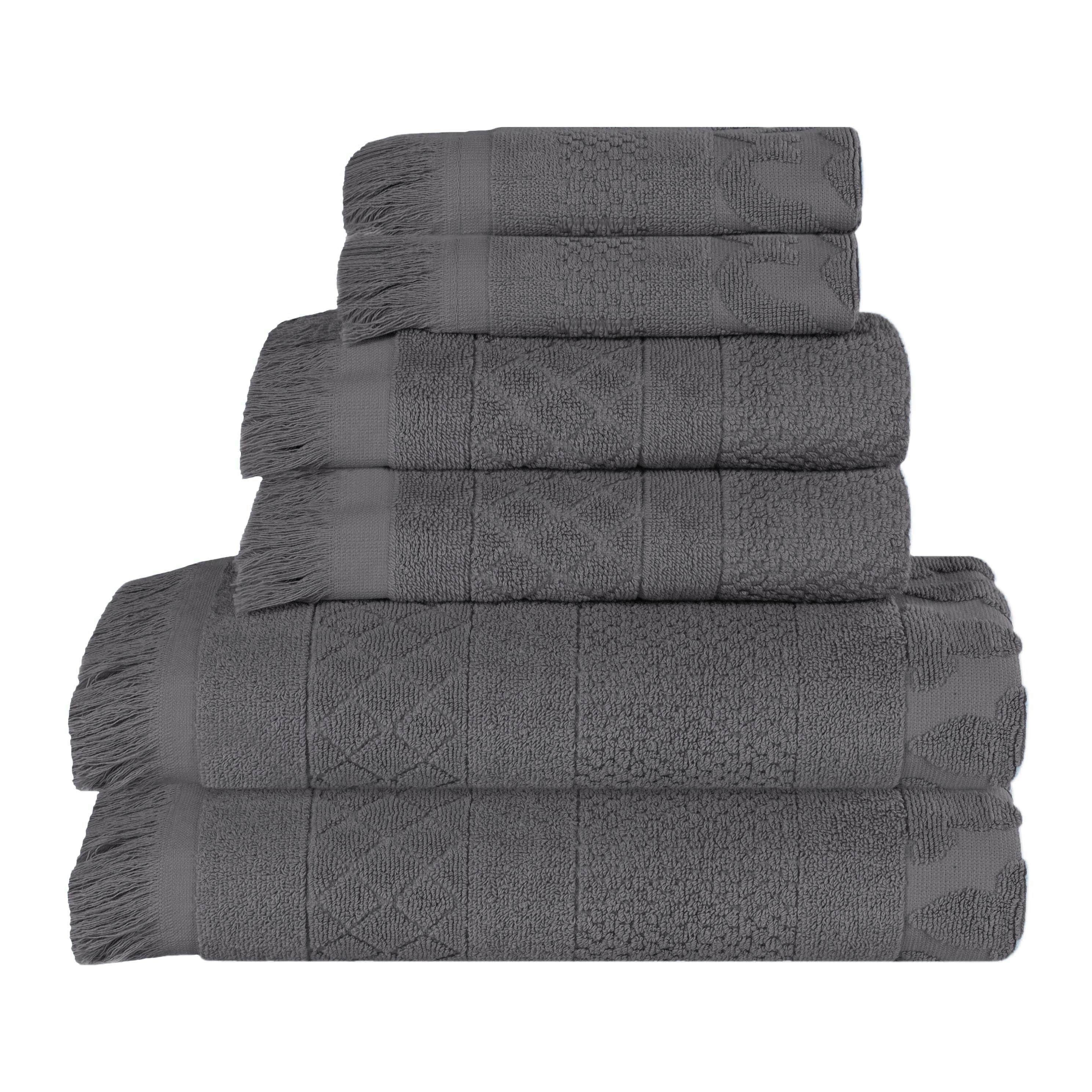 Blue Nile Mills Cotton Geometric Jacquard Plush Soft Absorbent 6 Piece Towel Set