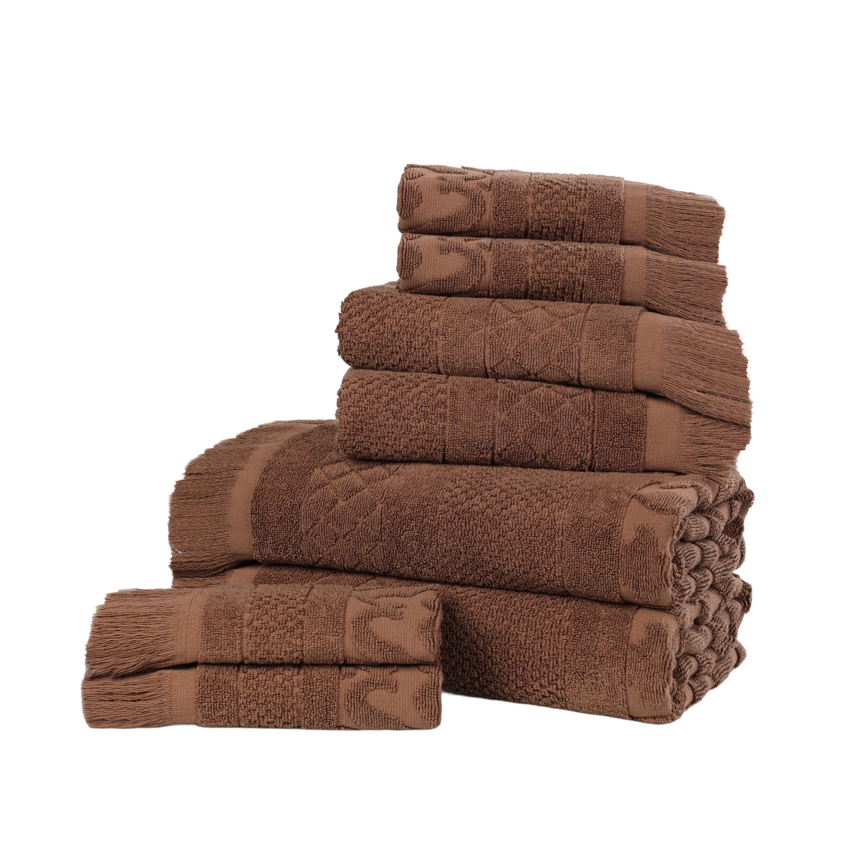 Blue Nile Mills Cotton Geometric Jacquard Plush Soft Absorbent 8 Piece Towel Set