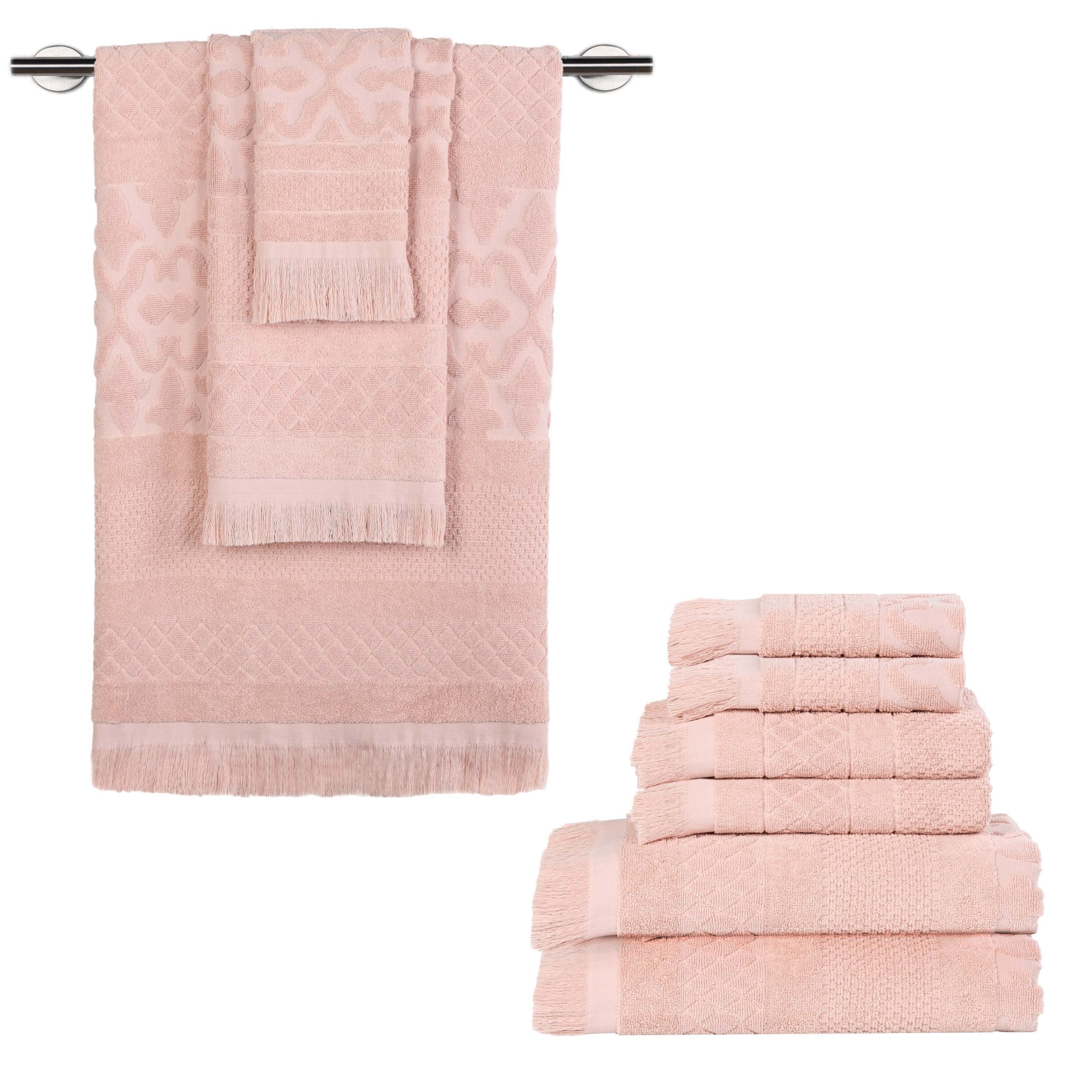 Blue Nile Mills Cotton Geometric Jacquard Plush Soft Absorbent 9 Piece Towel Set