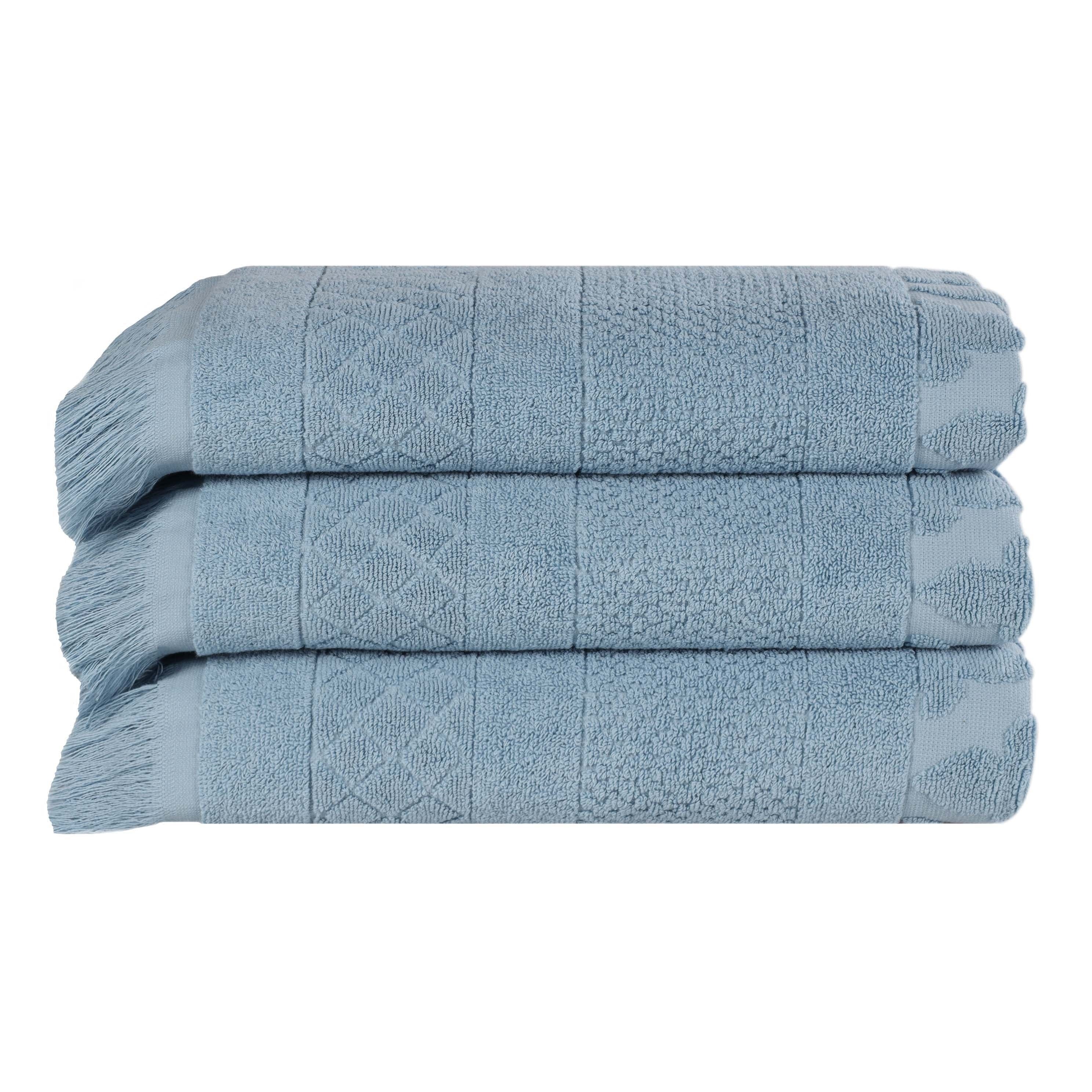 Blue Nile Mills Cotton Geometric Jacquard Plush Soft Absorbent Bath Towel Set Of 3