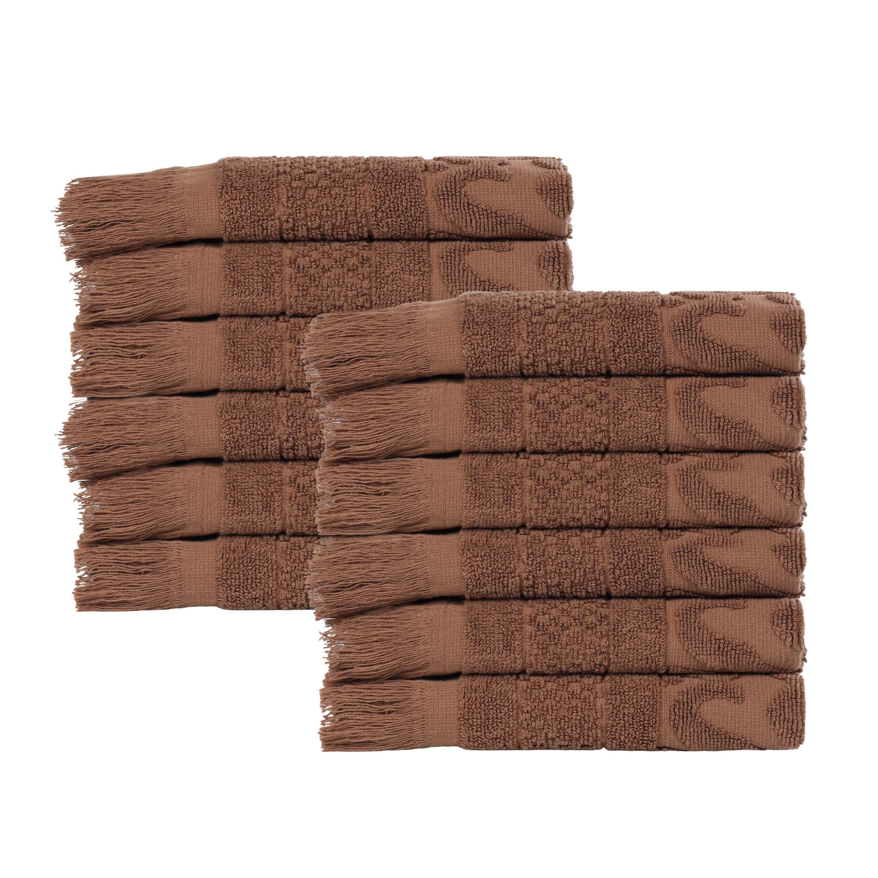 Blue Nile Mills Cotton Geometric Jacquard Plush Soft Absorbent Face Towel Washcloth Set Of 12