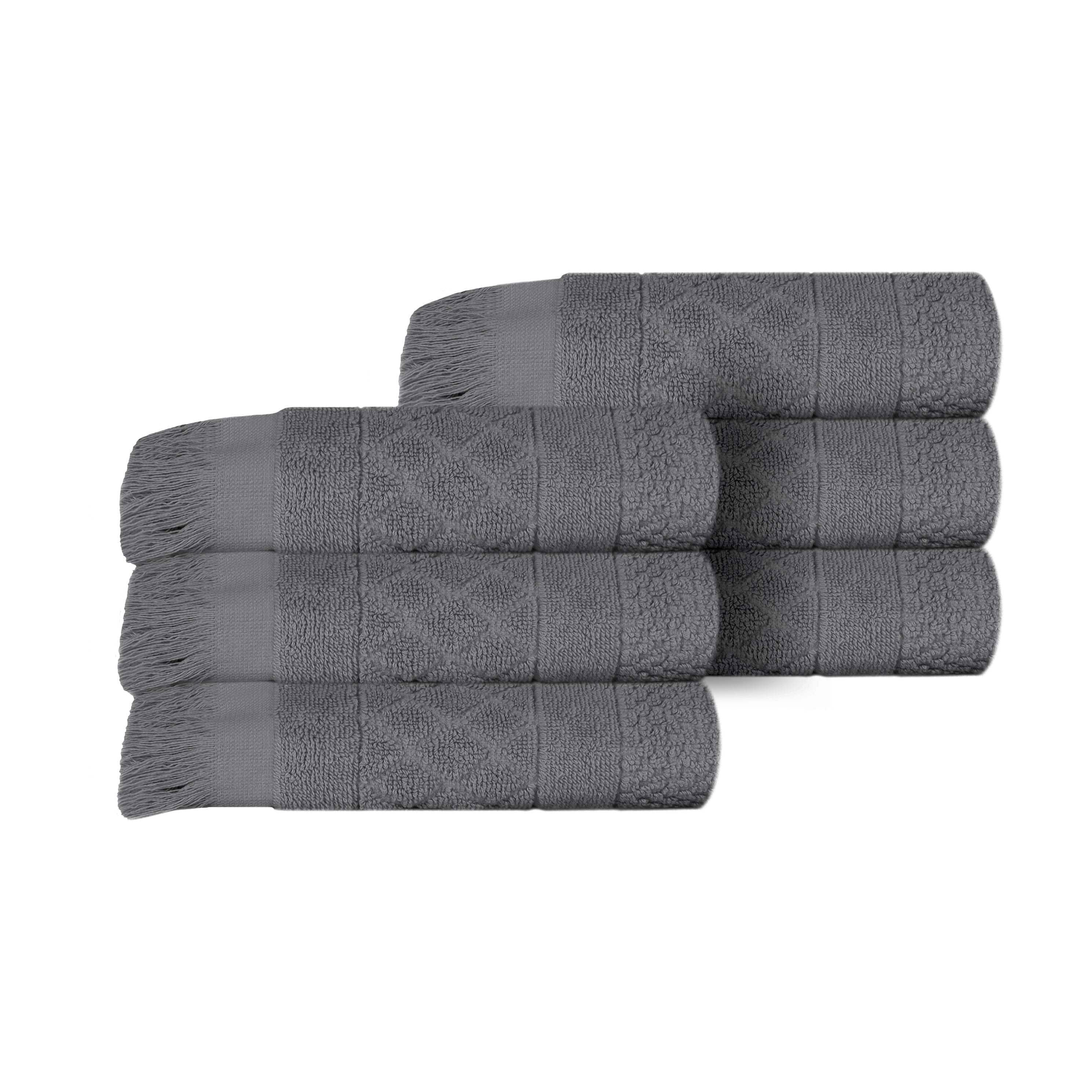 Blue Nile Mills Cotton Geometric Jacquard Plush Soft Absorbent Hand Towel Set Of 6