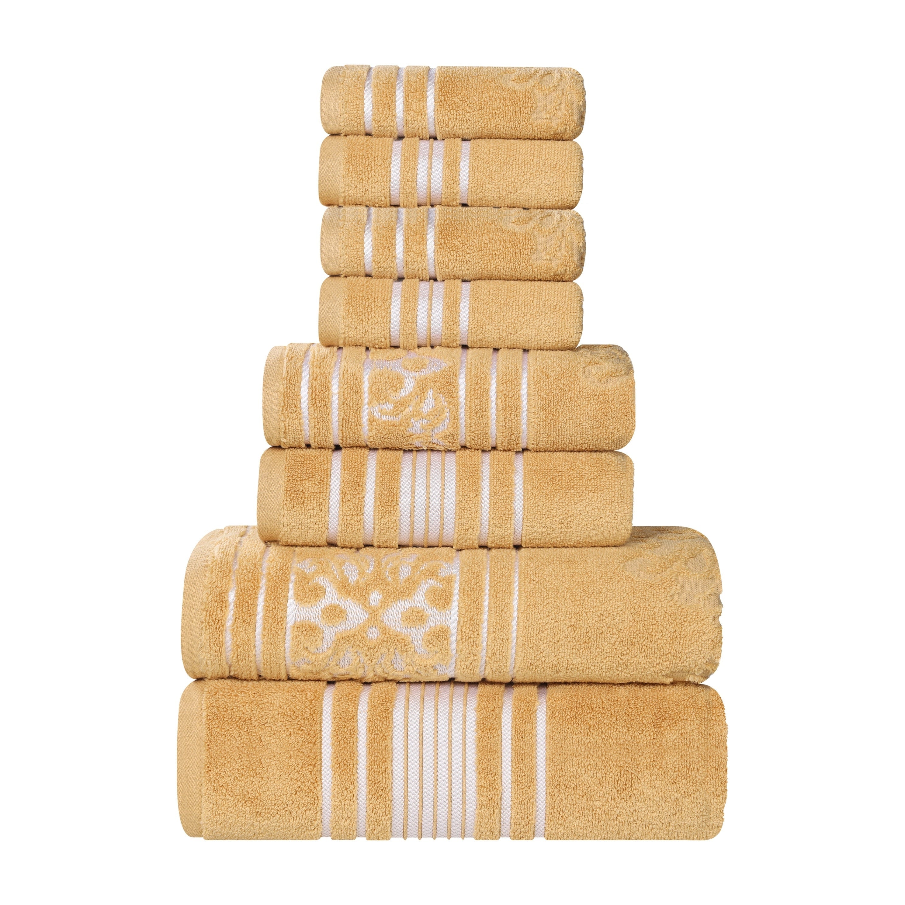 Blue Nile Mills Cotton Solid And Jacquard Elegant Floral Absorbent 8 Piece Assorted Towel Set