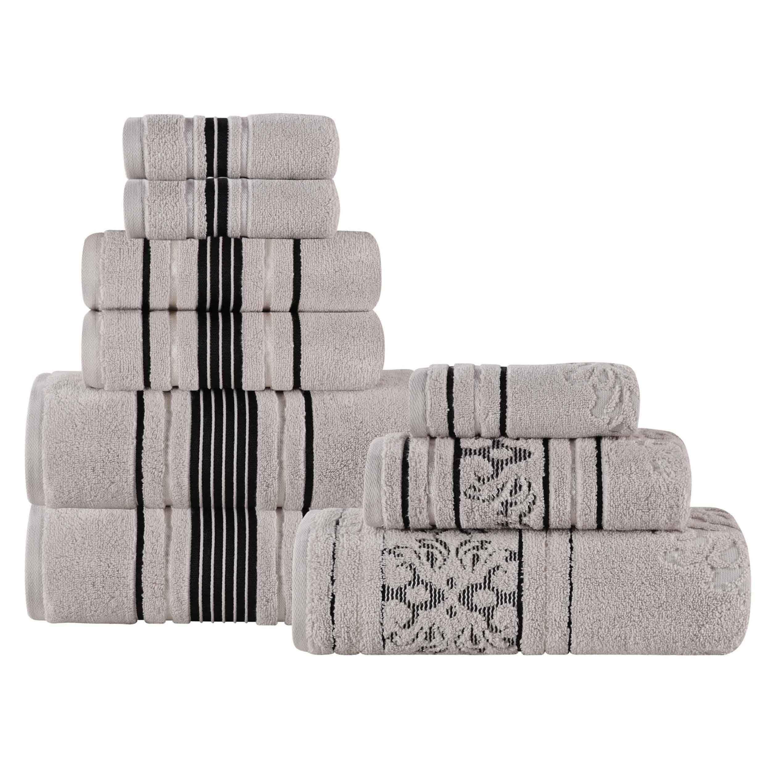 Blue Nile Mills Cotton Solid And Jacquard Elegant Floral Absorbent 9 Piece Assorted Towel Set
