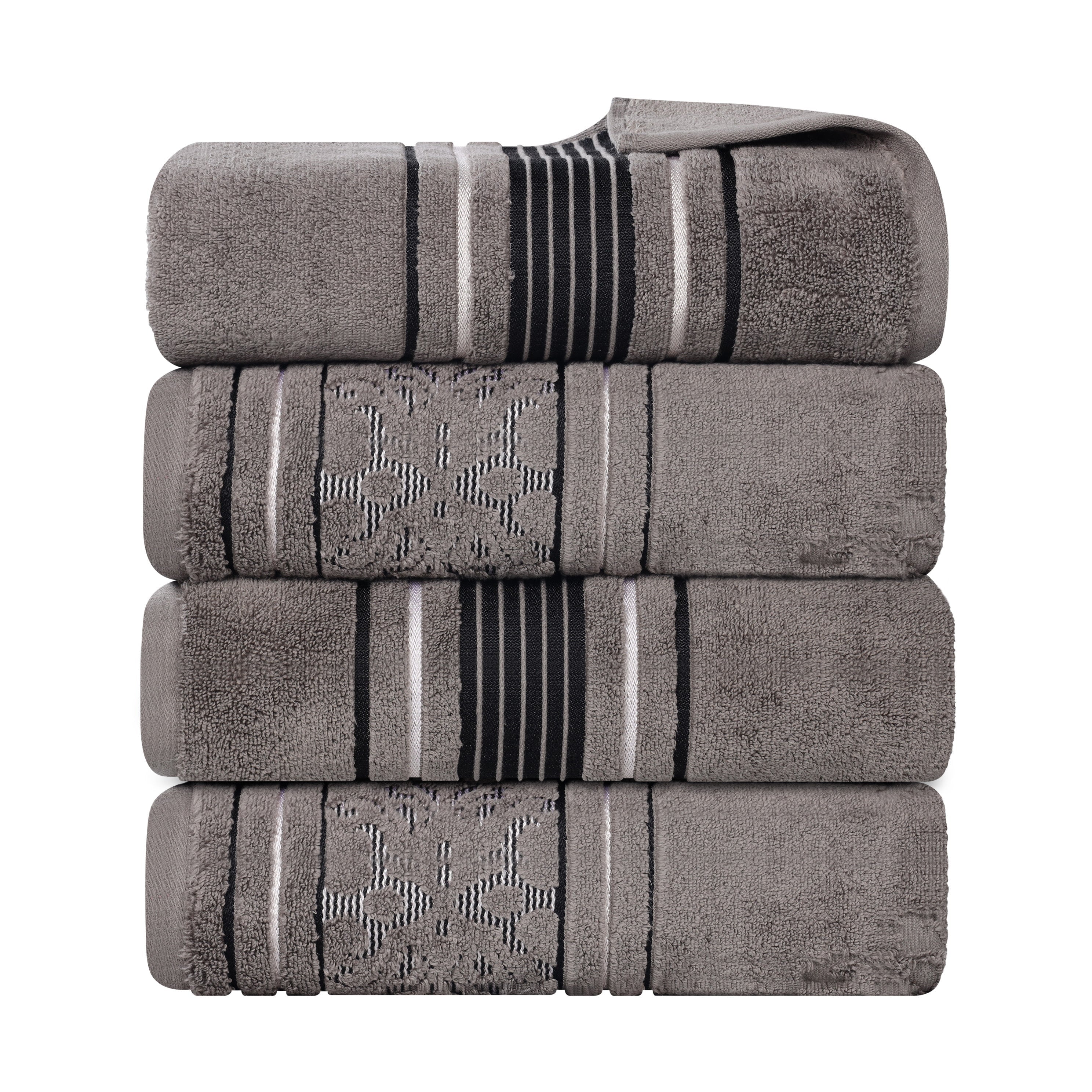 Blue Nile Mills Cotton Solid And Jacquard Elegant Floral Absorbent Bath Towel Set Of 4