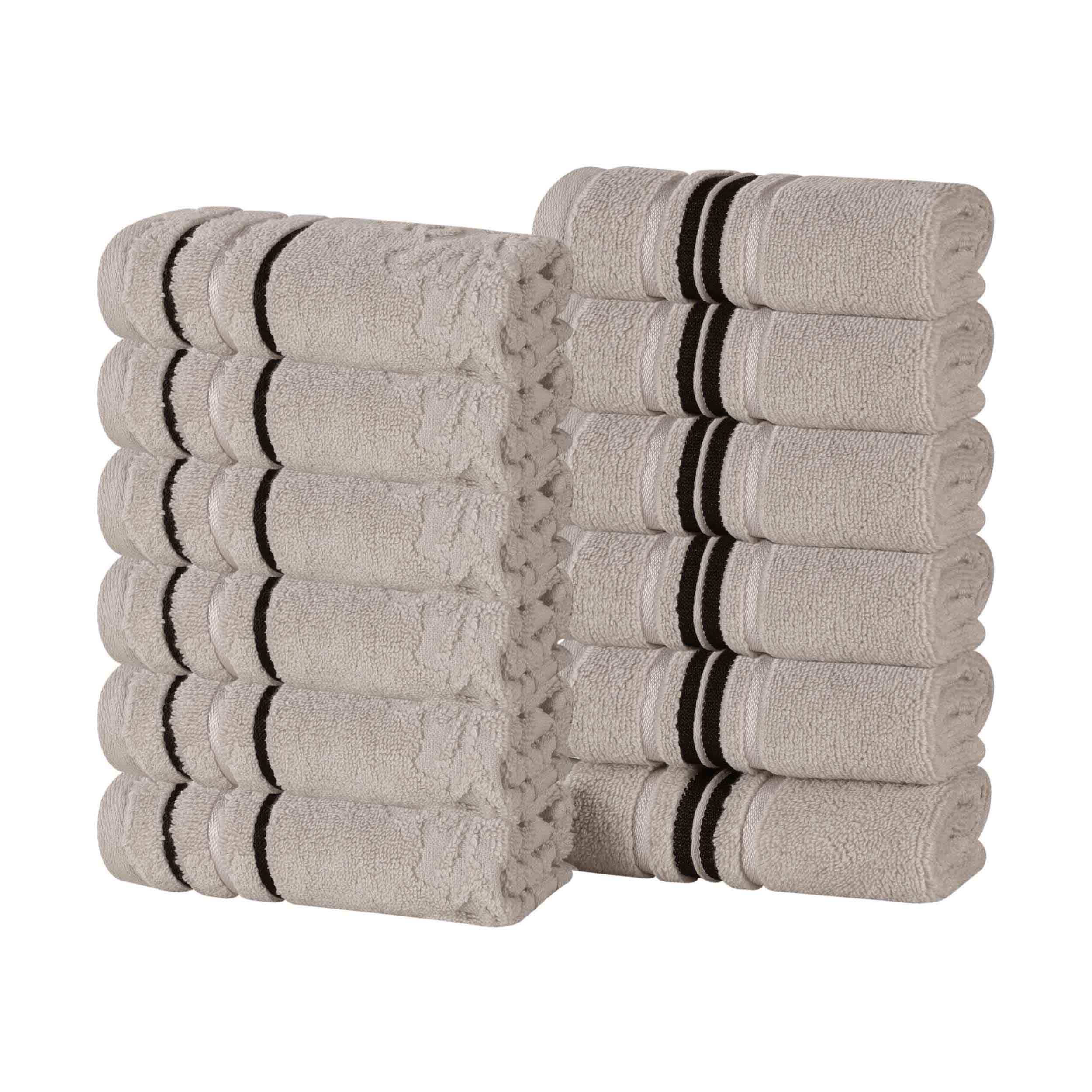 Blue Nile Mills Cotton Solid And Jacquard Elegant Floral Absorbent Face Towel Washcloth Assorted Set Of 12