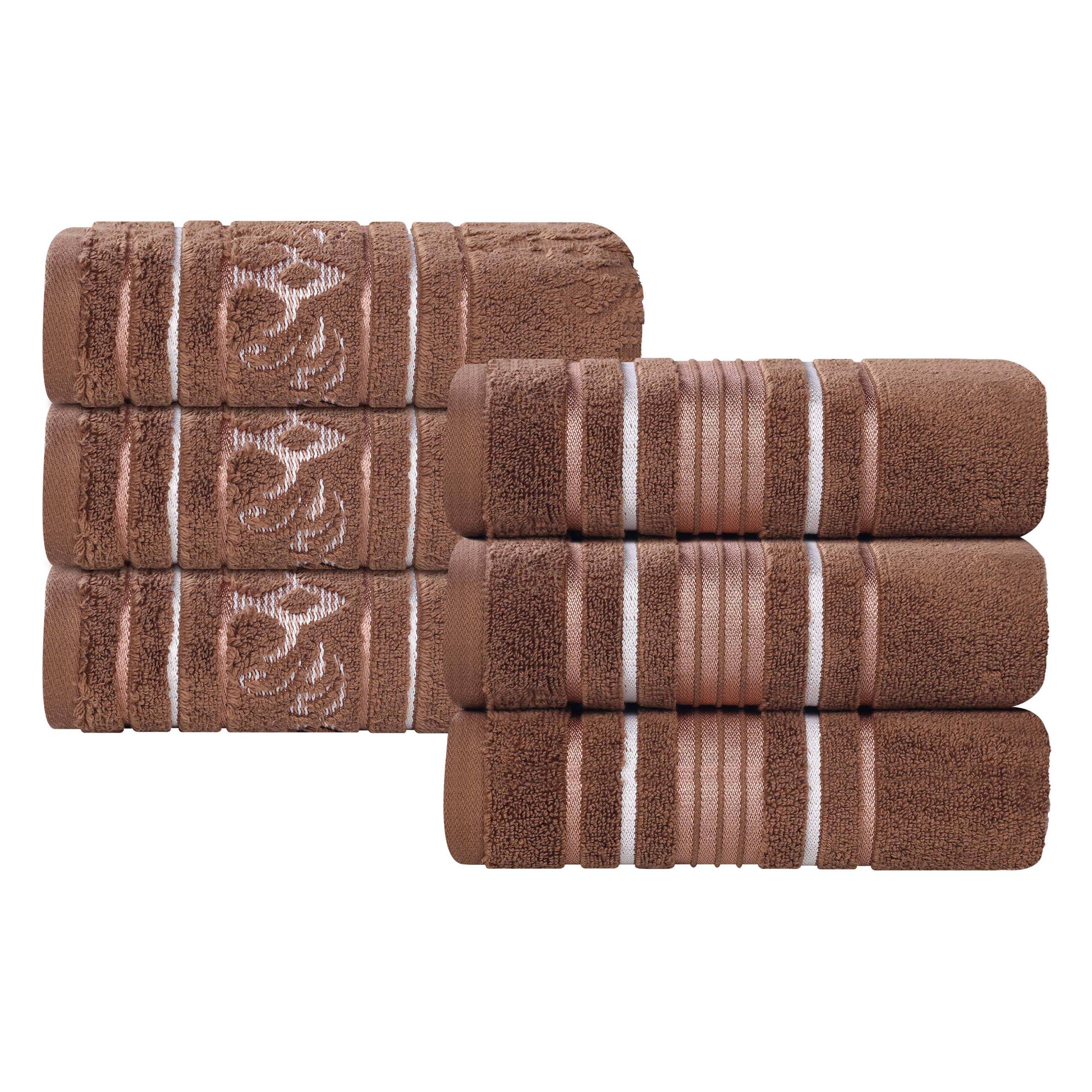 Blue Nile Mills Cotton Solid And Jacquard Elegant Floral Absorbent Hand Towel Washcloth Assorted Set Of 6