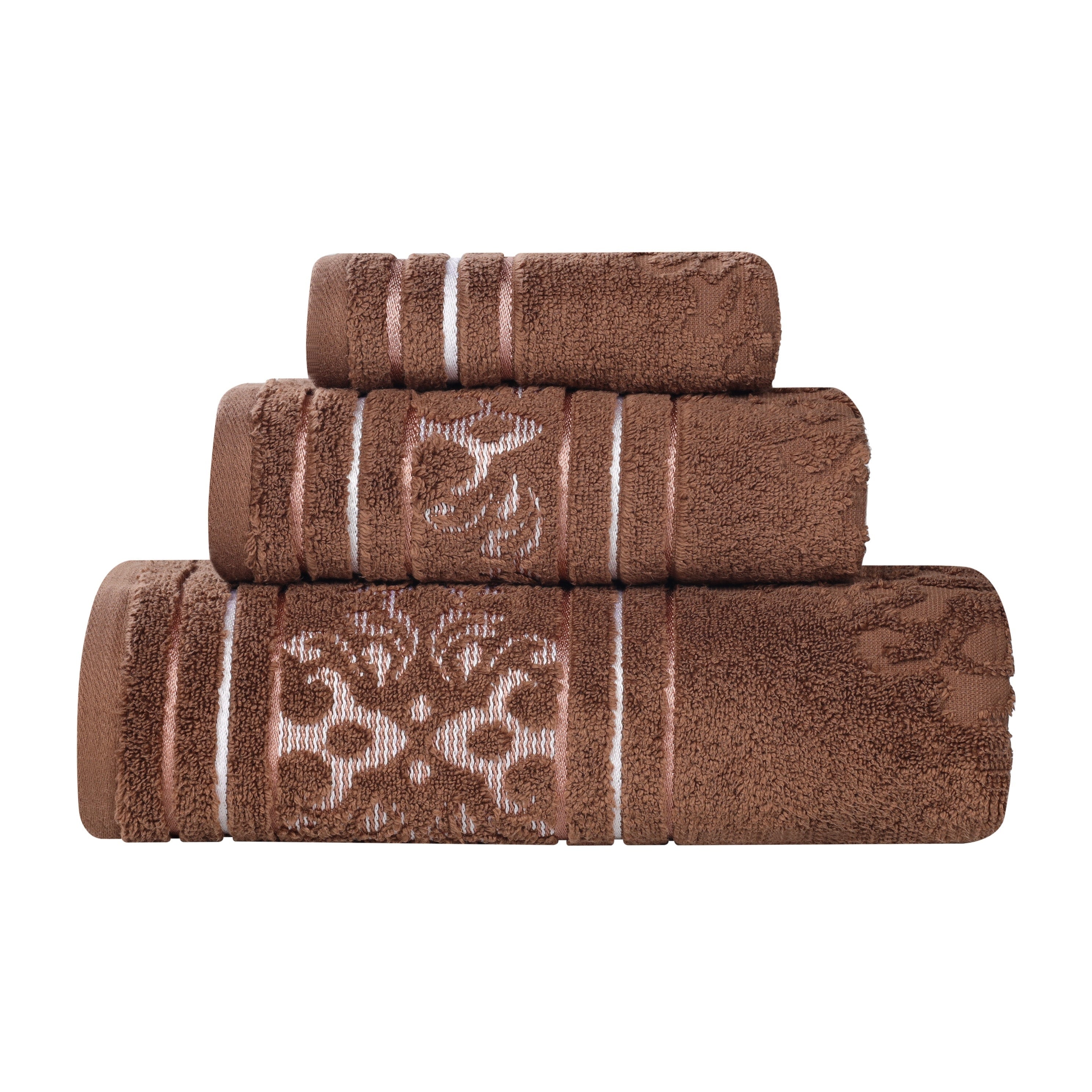 Blue Nile Mills Cotton Elegant Floral Absorbent 3 Piece Jacquard Towel Set