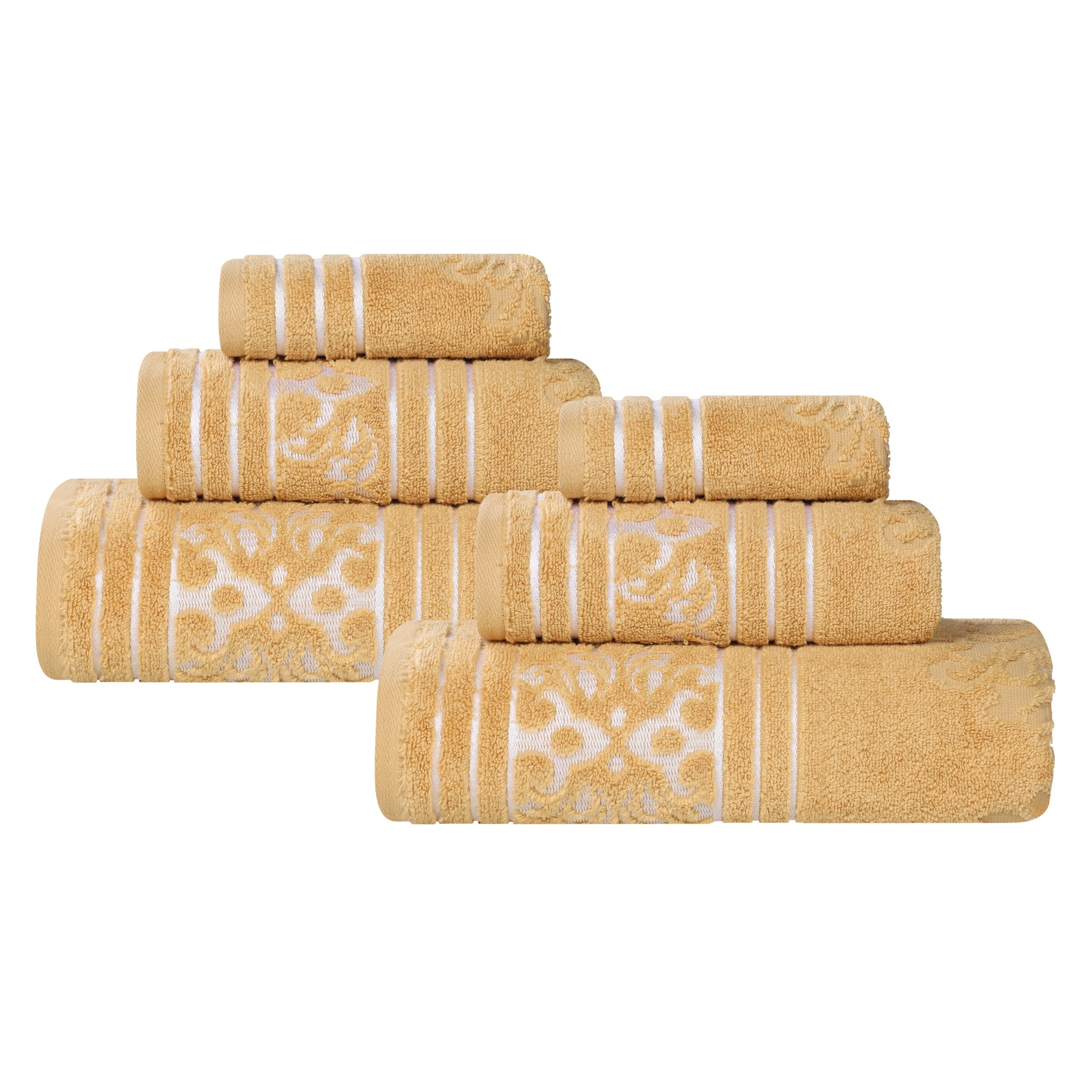 Blue Nile Mills Cotton Elegant Floral Absorbent 6 Piece Solid Towel Set