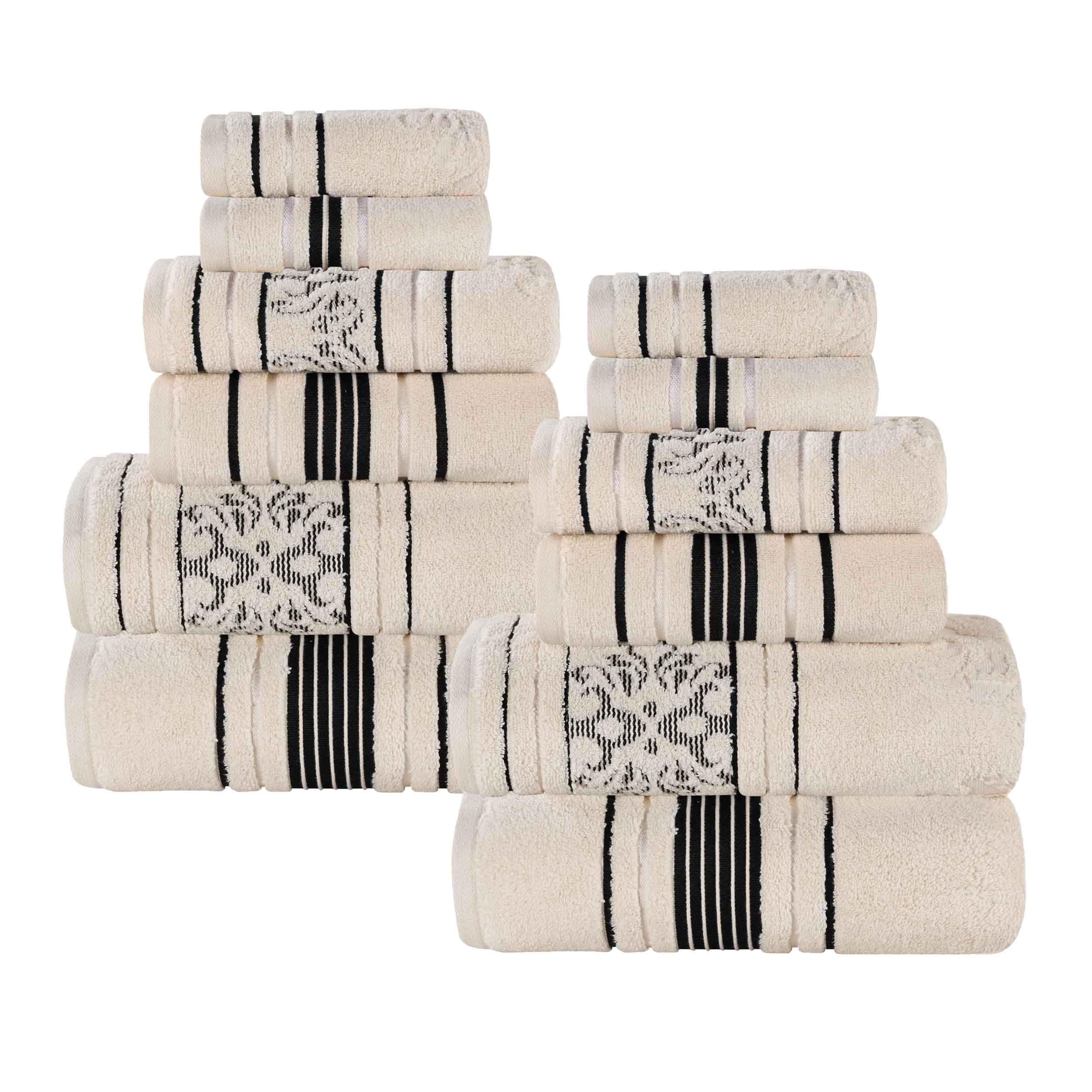 Blue Nile Mills Cotton Solid And Jacquard Elegant Floral Absorbent 12 Piecetowel Set